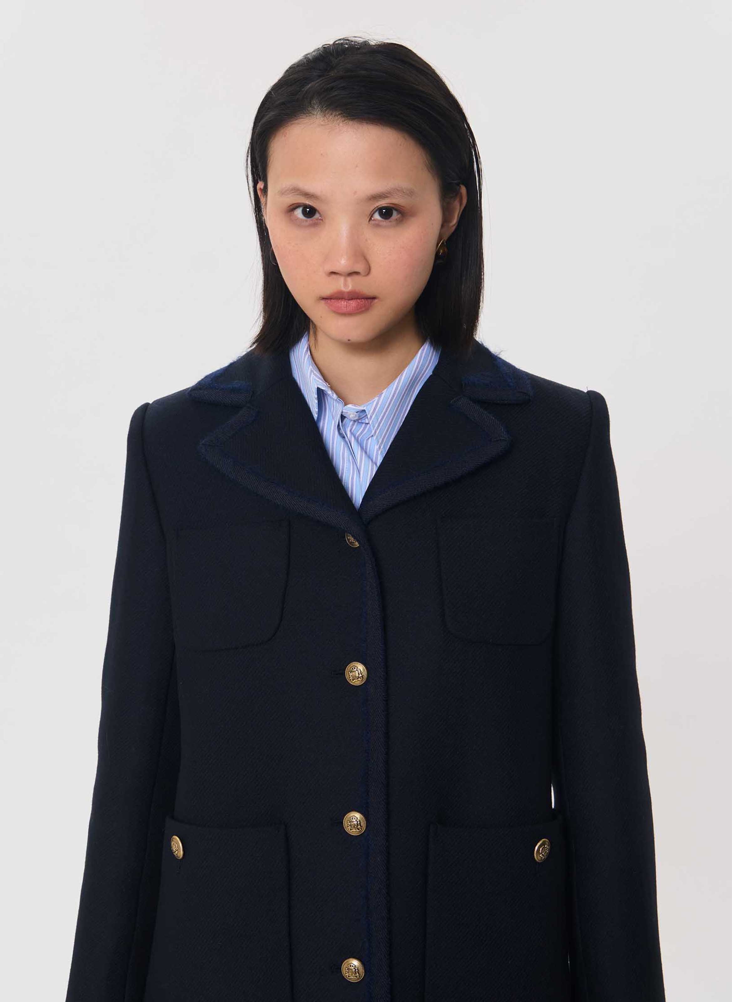 Manteau droit boutonné en laine mélangée TARA JARMON Bleu