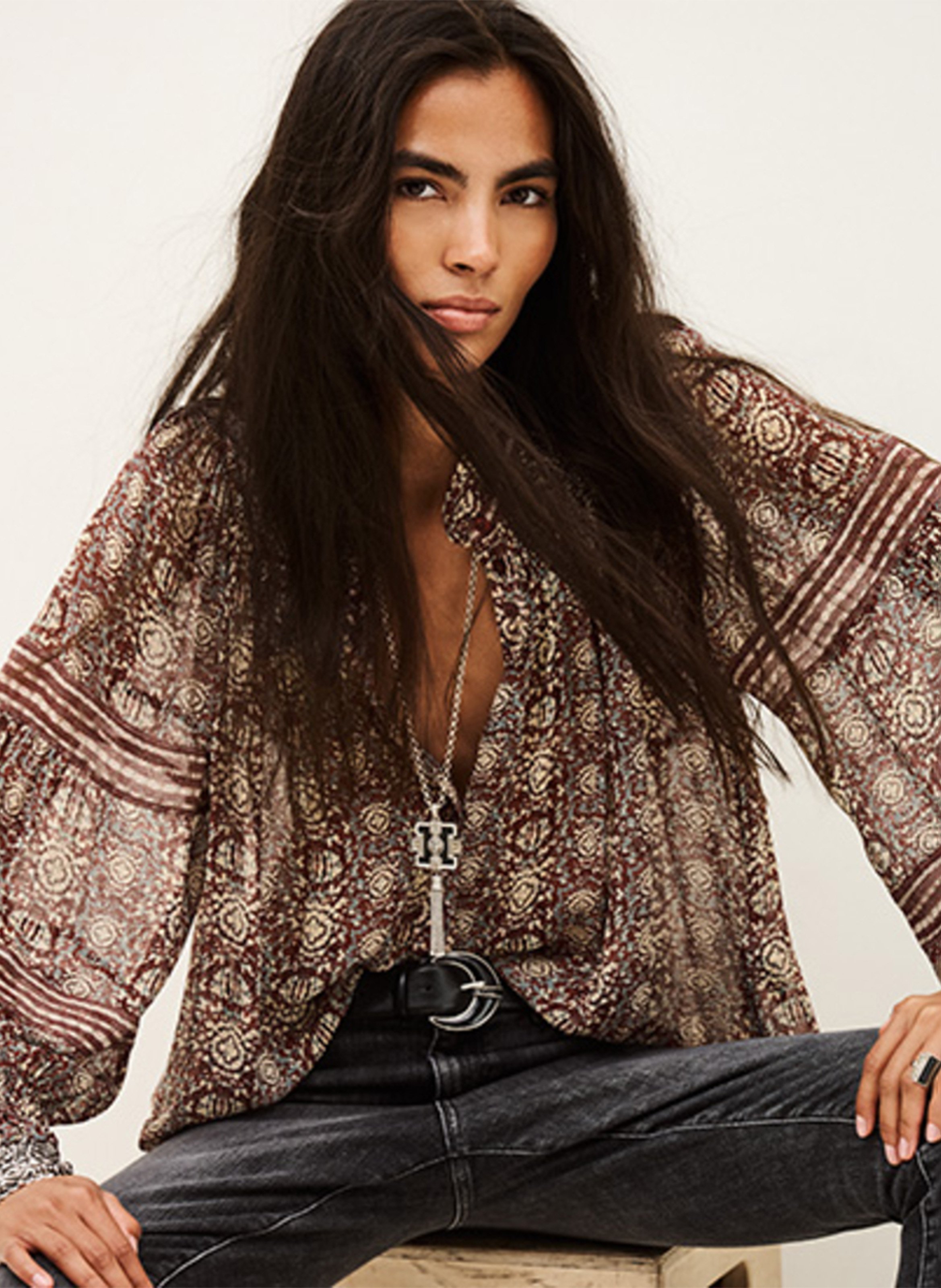 Wijdvallende blouse met Mao-kraag en print. BA&SH Paars