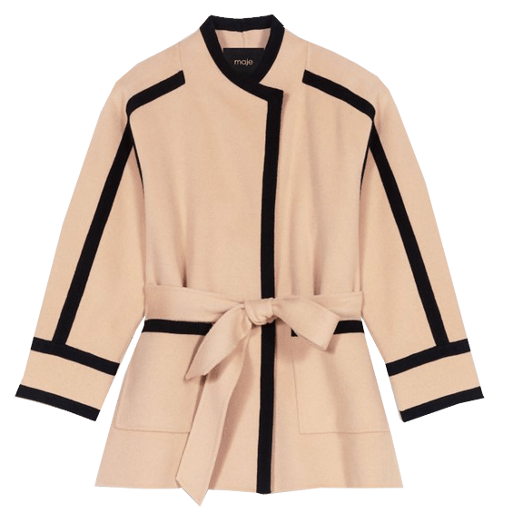 maje smooth double faced jacket with belt