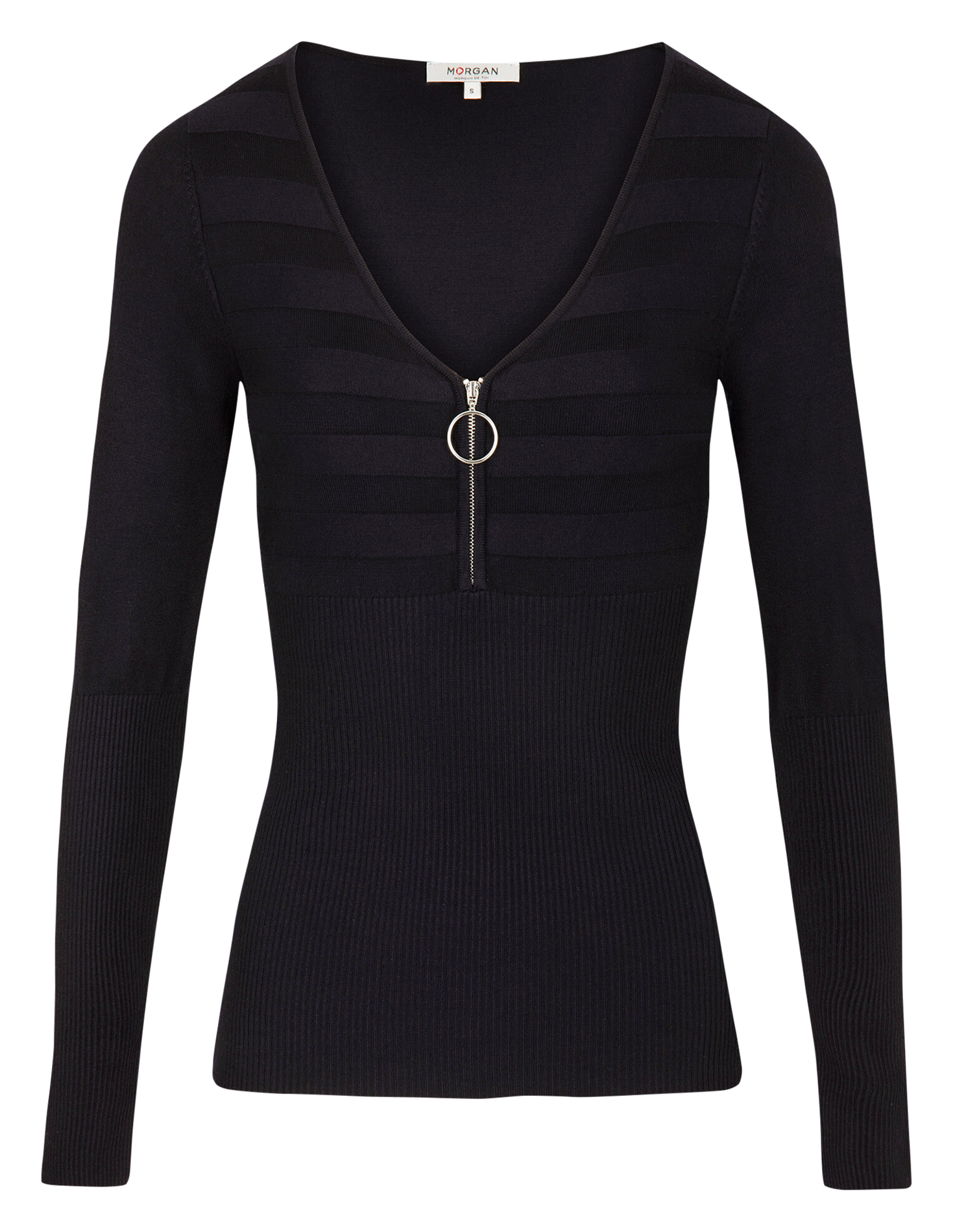 Pull col V zippé MORGAN Bleu