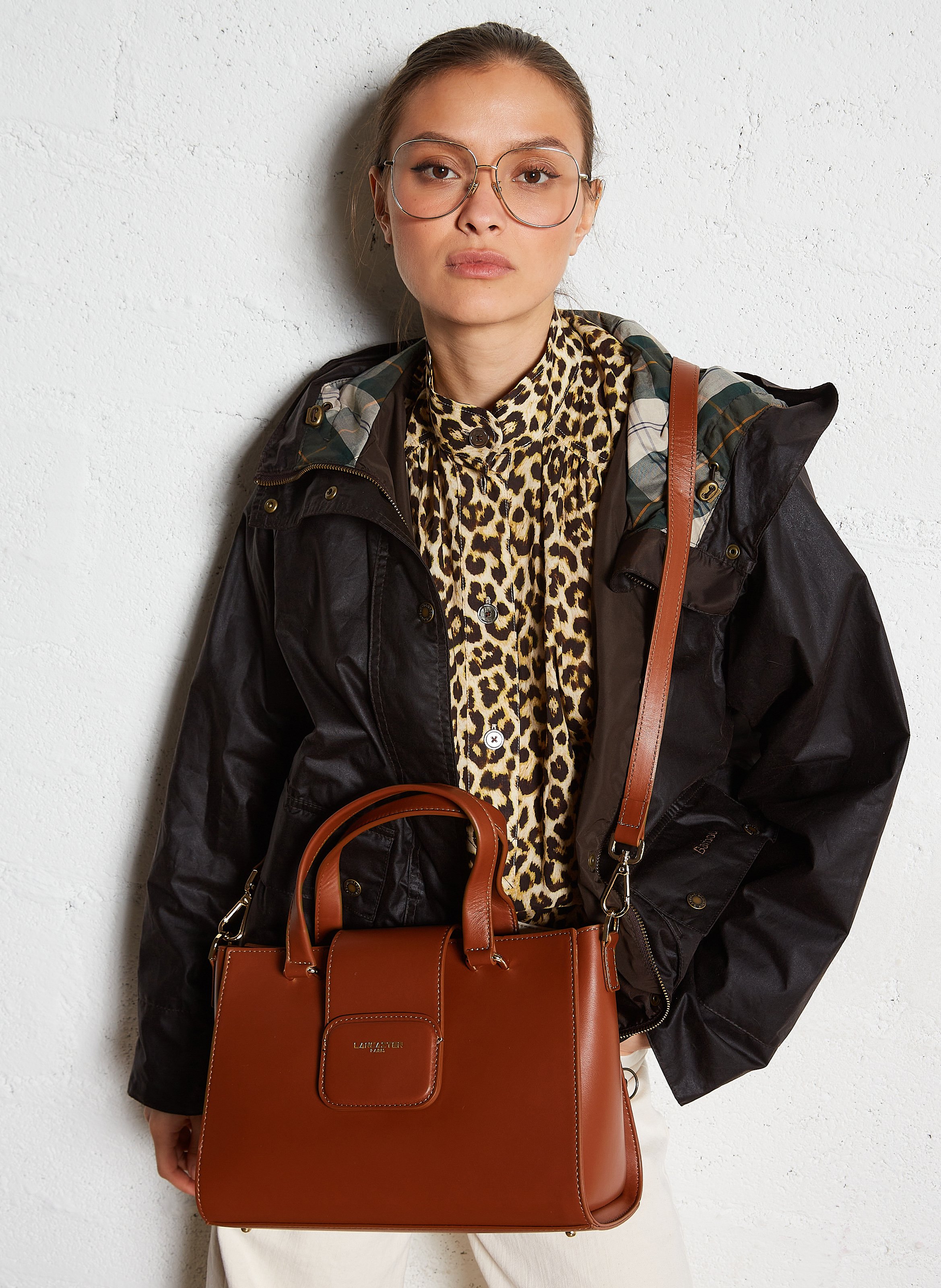 Leather tote bag LANCASTER PARIS Brown