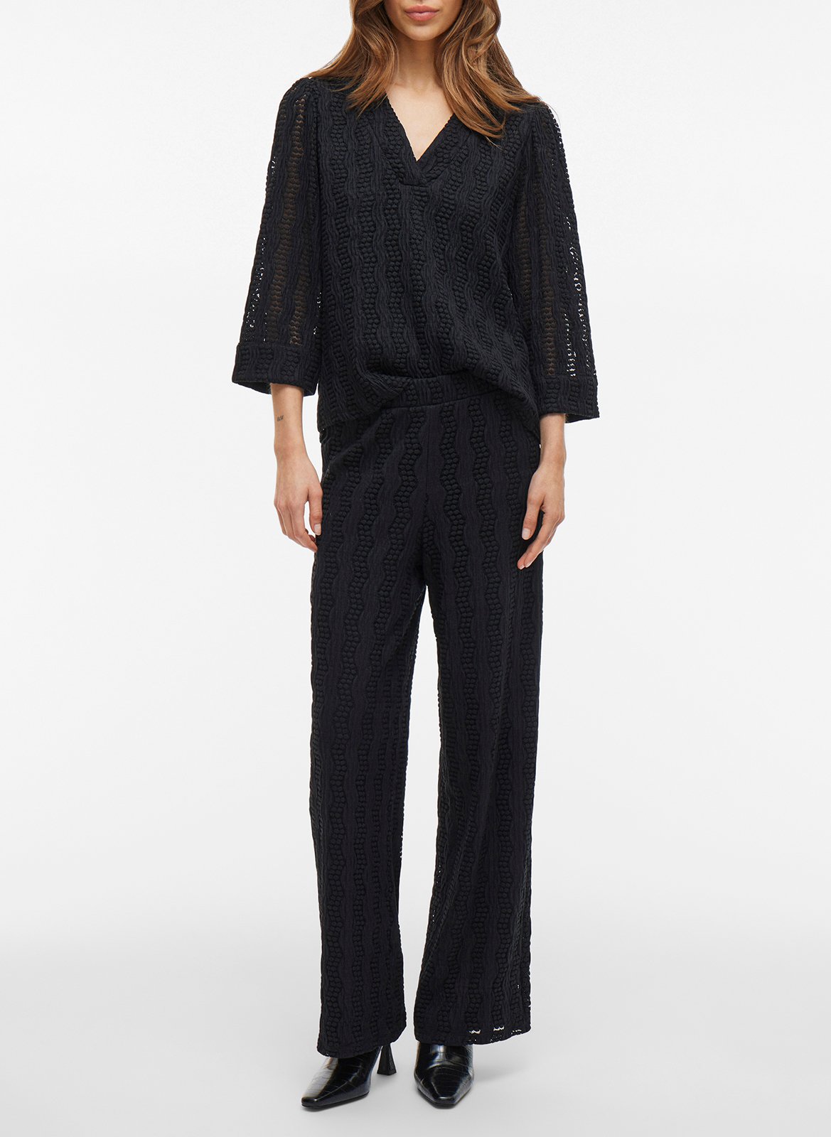 Ribbed cotton-blend V-neck cardigan VILA Black