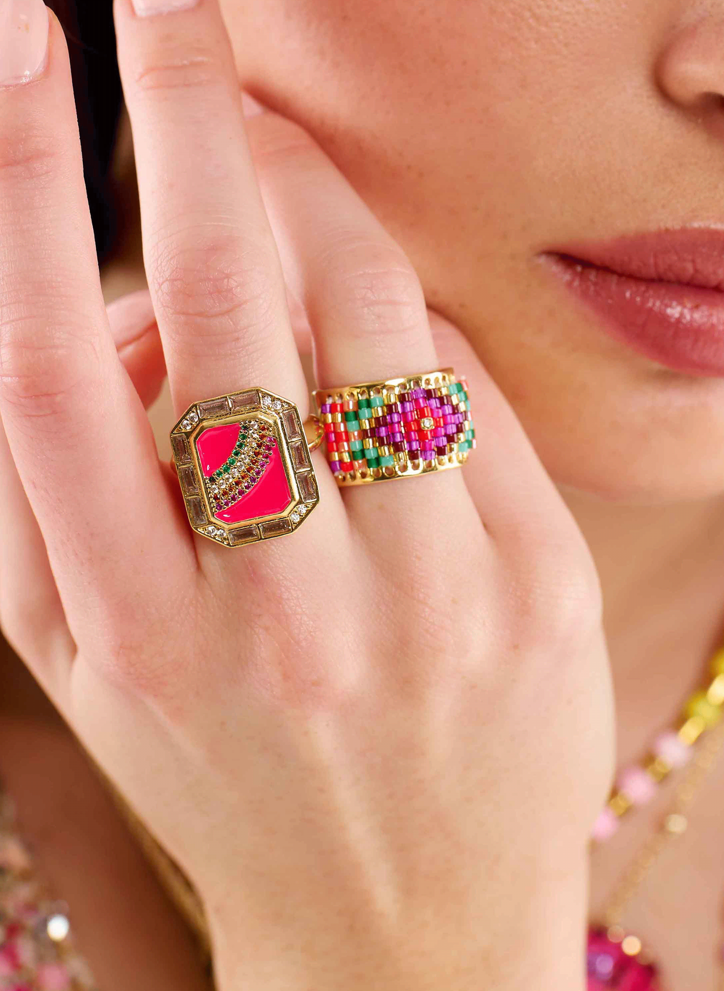 Adjustable ring with cabochon HIPANEMA Pink
