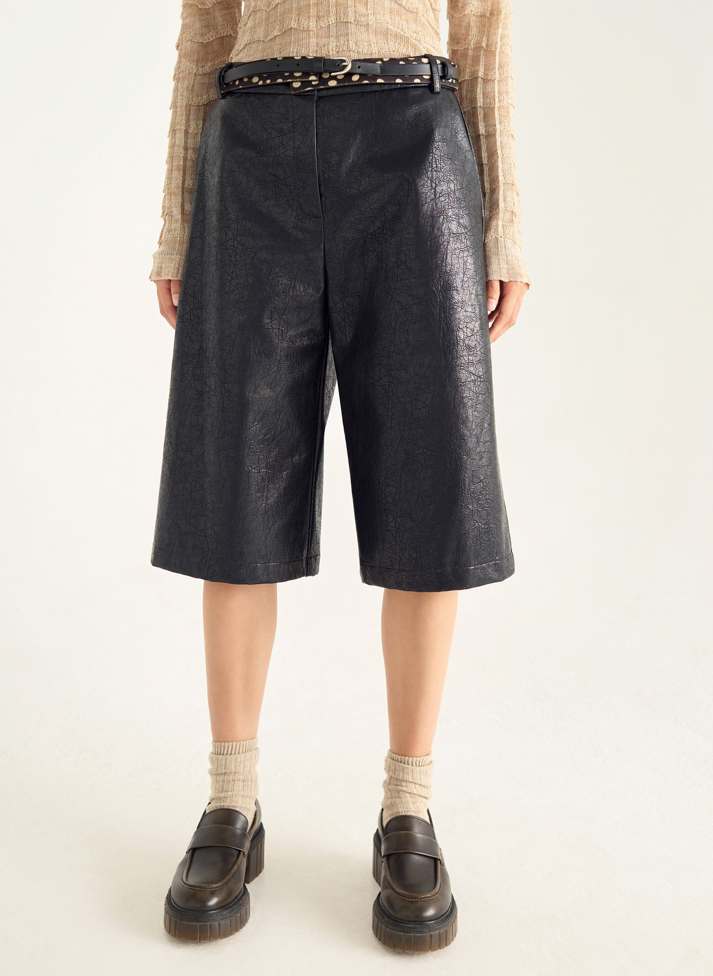 Bermuda large effet cuir vieilli COTELAC Noir