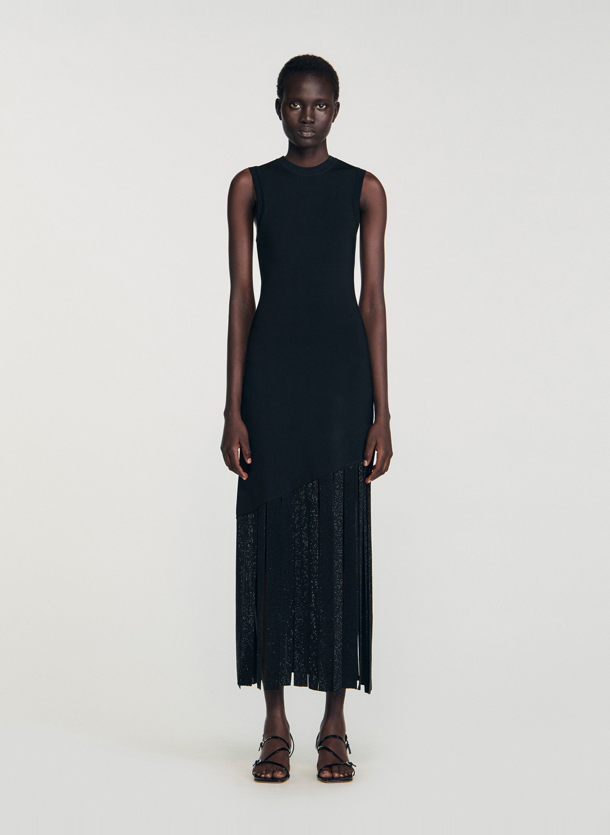 Lange jurk met ronde hals SANDRO Zwart