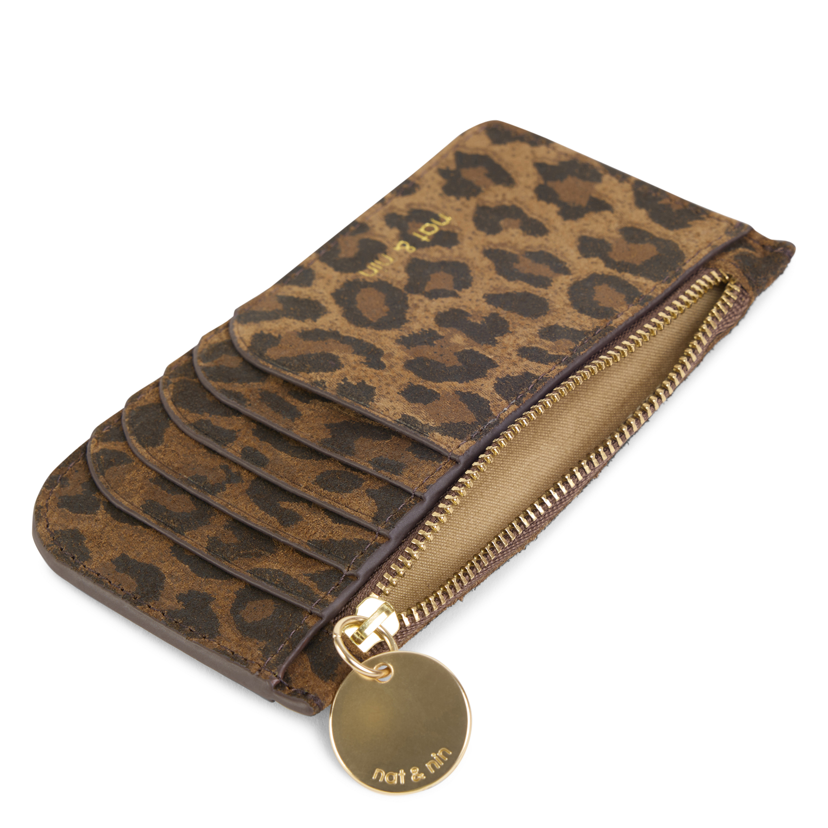 Porte-cartes zippé en cuir NAT & NIN Marron