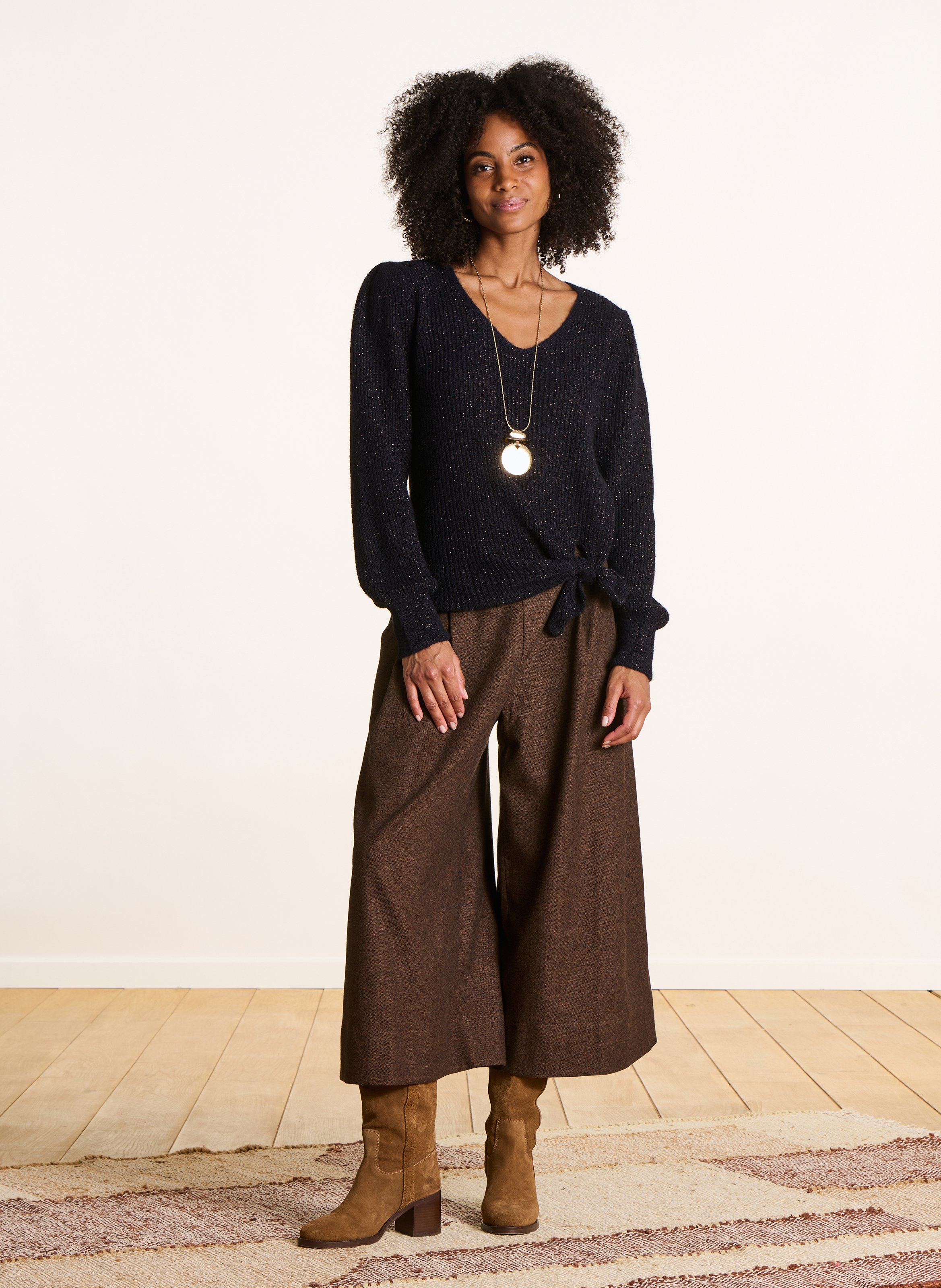 Rechte, gebreide trui met V-hals en glansdraad LA FEE MARABOUTEE Veelkleurig