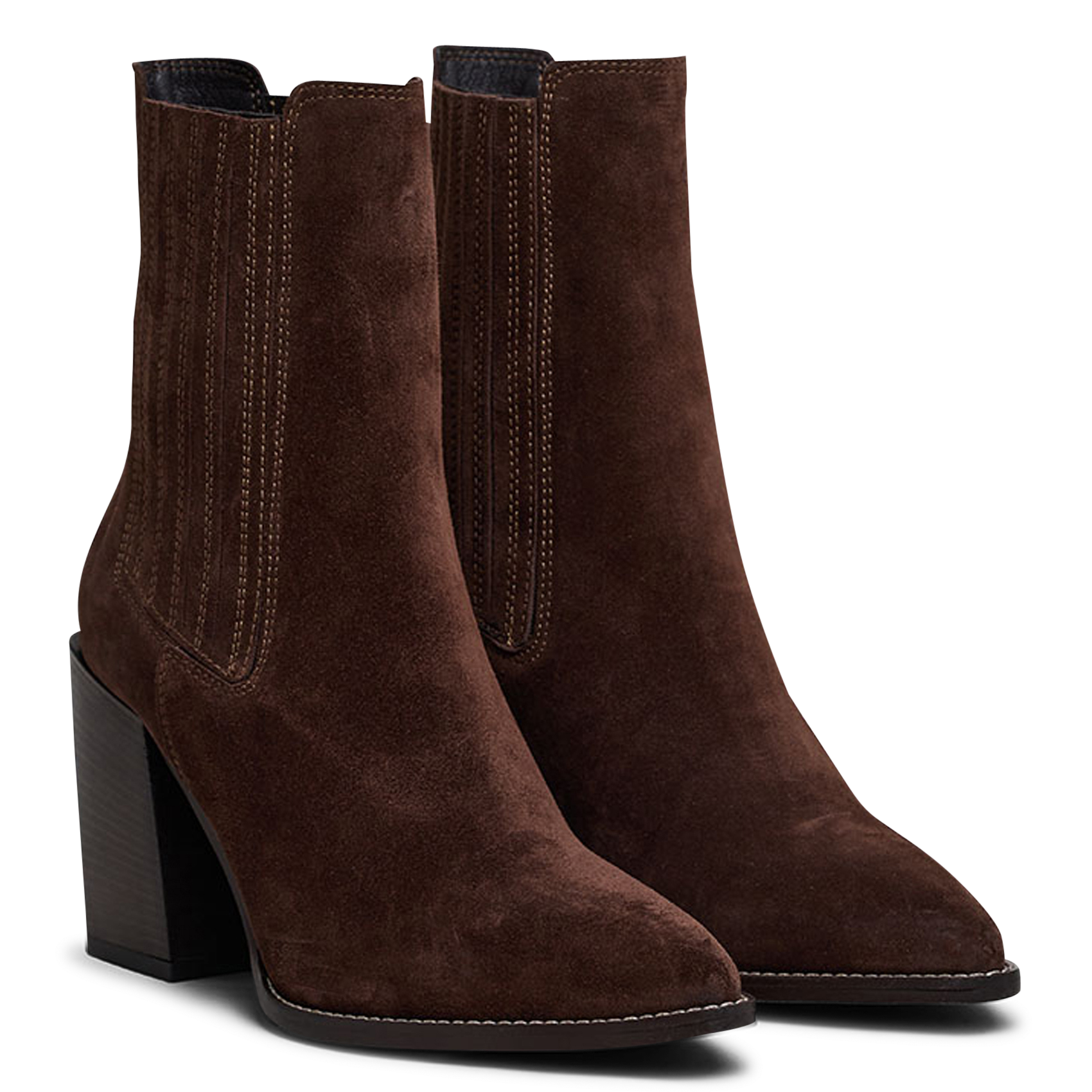 Heeled suede leather mid-calf boots JONAK Brown