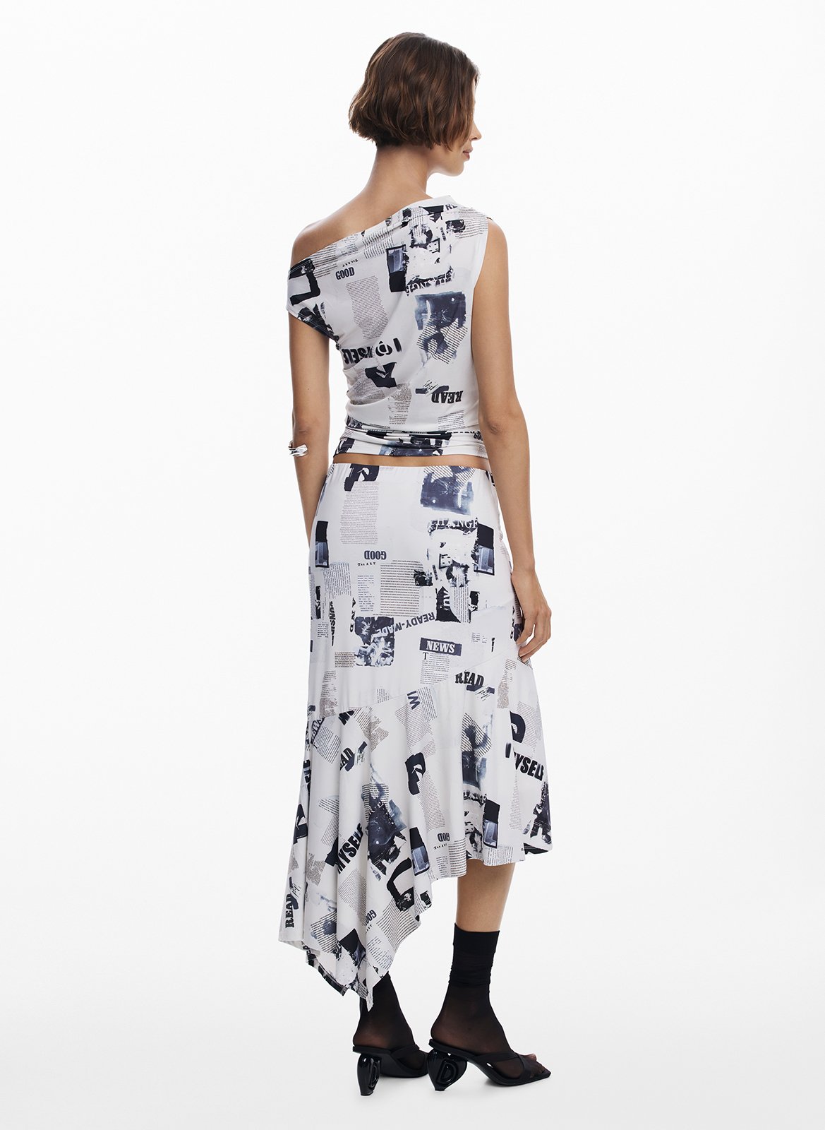 Jupe midi asymétrique DESIGUAL Blanc