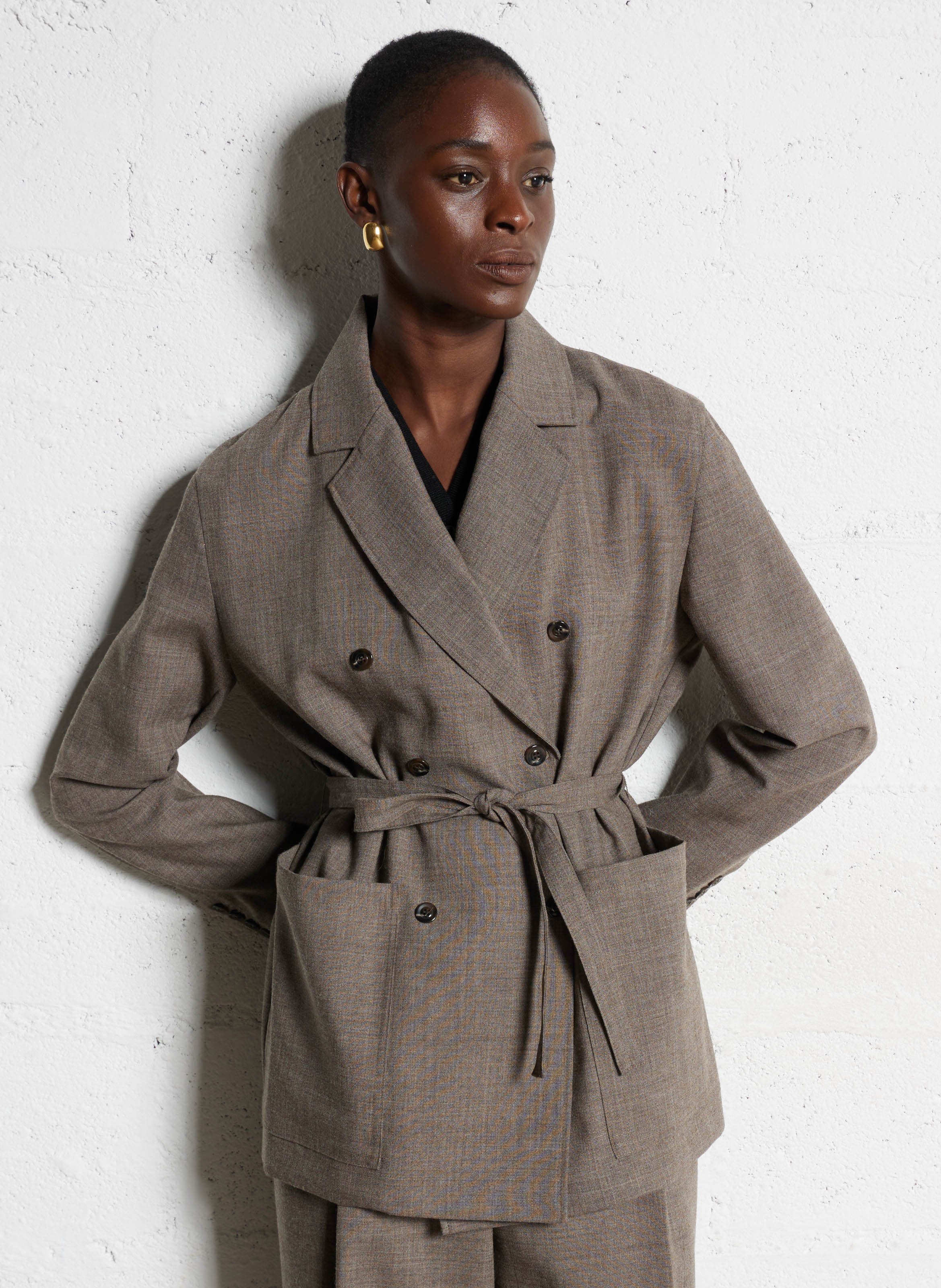 Veste droite en laine SOEUR Marron