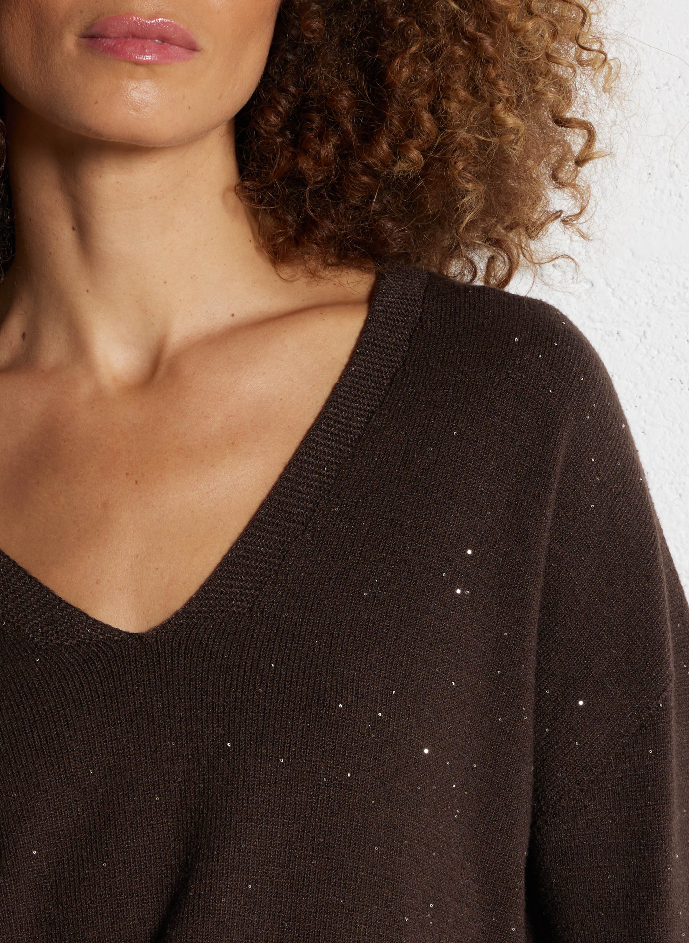 Oversize-Pullover mit V-Ausschnitt LIU JO Braun