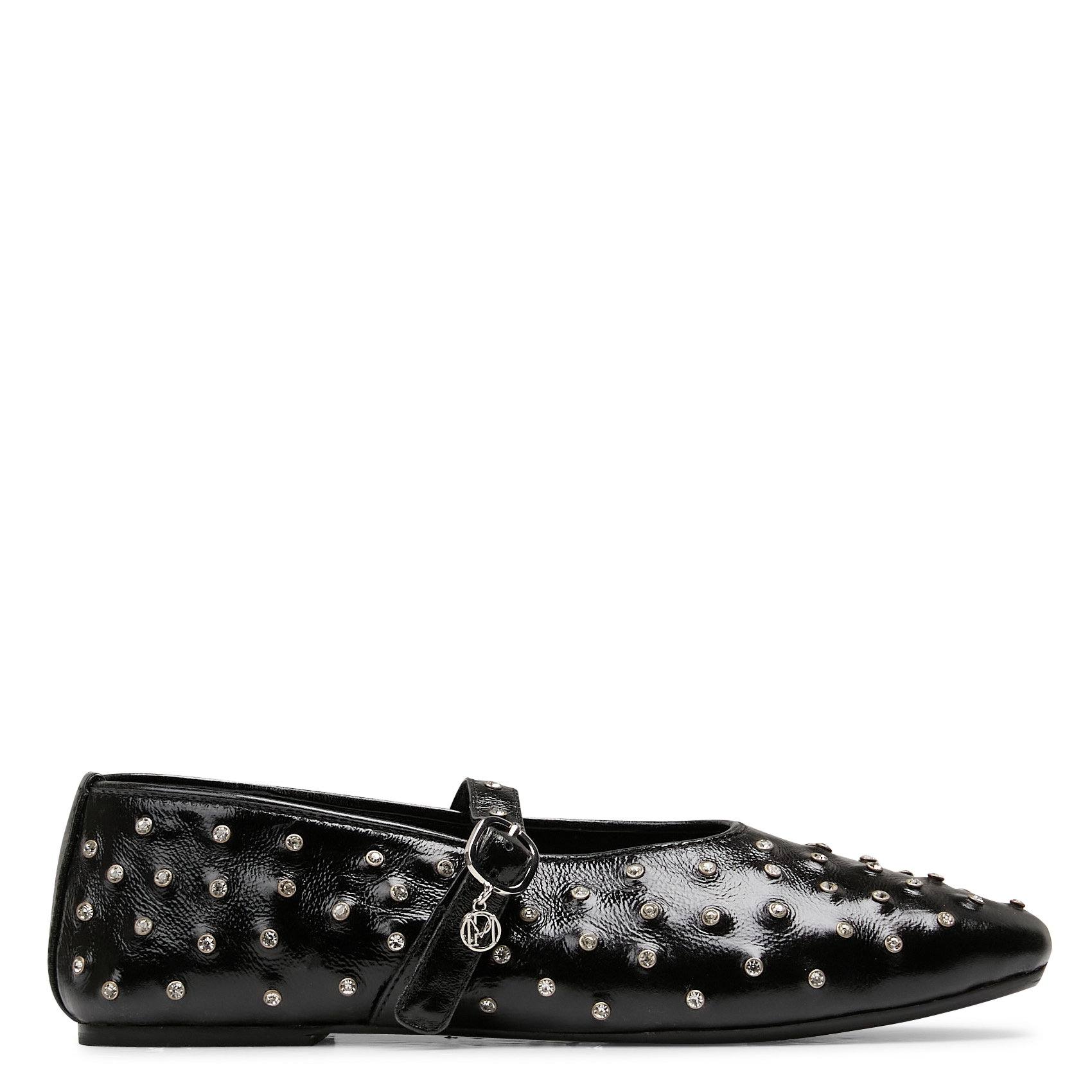Flat ballet flats with rhinestones in patent leather PETITE MENDIGOTE Black