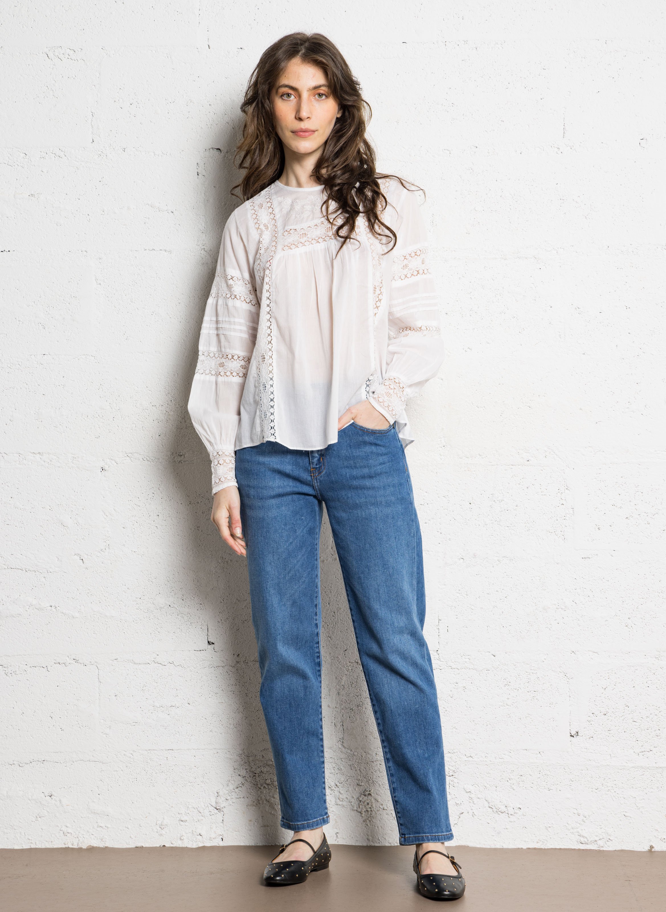 Chemise droite unie en dentelle  SUD EXPRESS Blanc