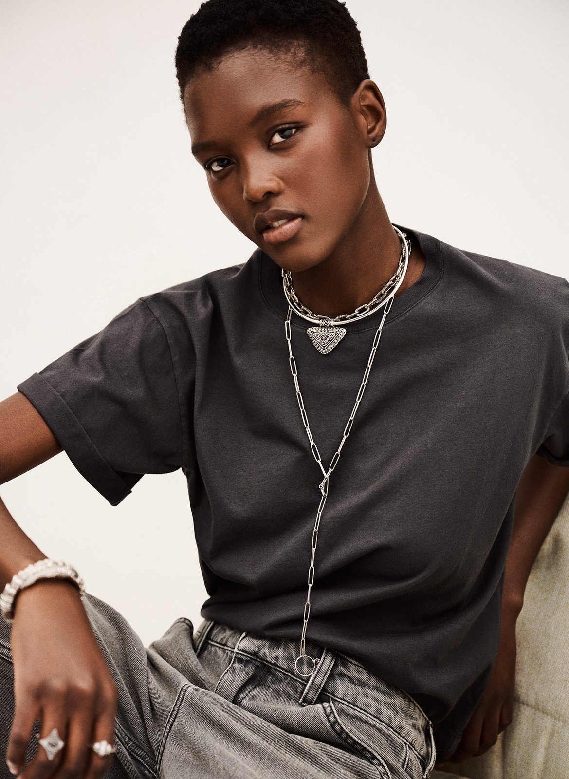 Tee-shirt col rond en coton BA&SH Noir