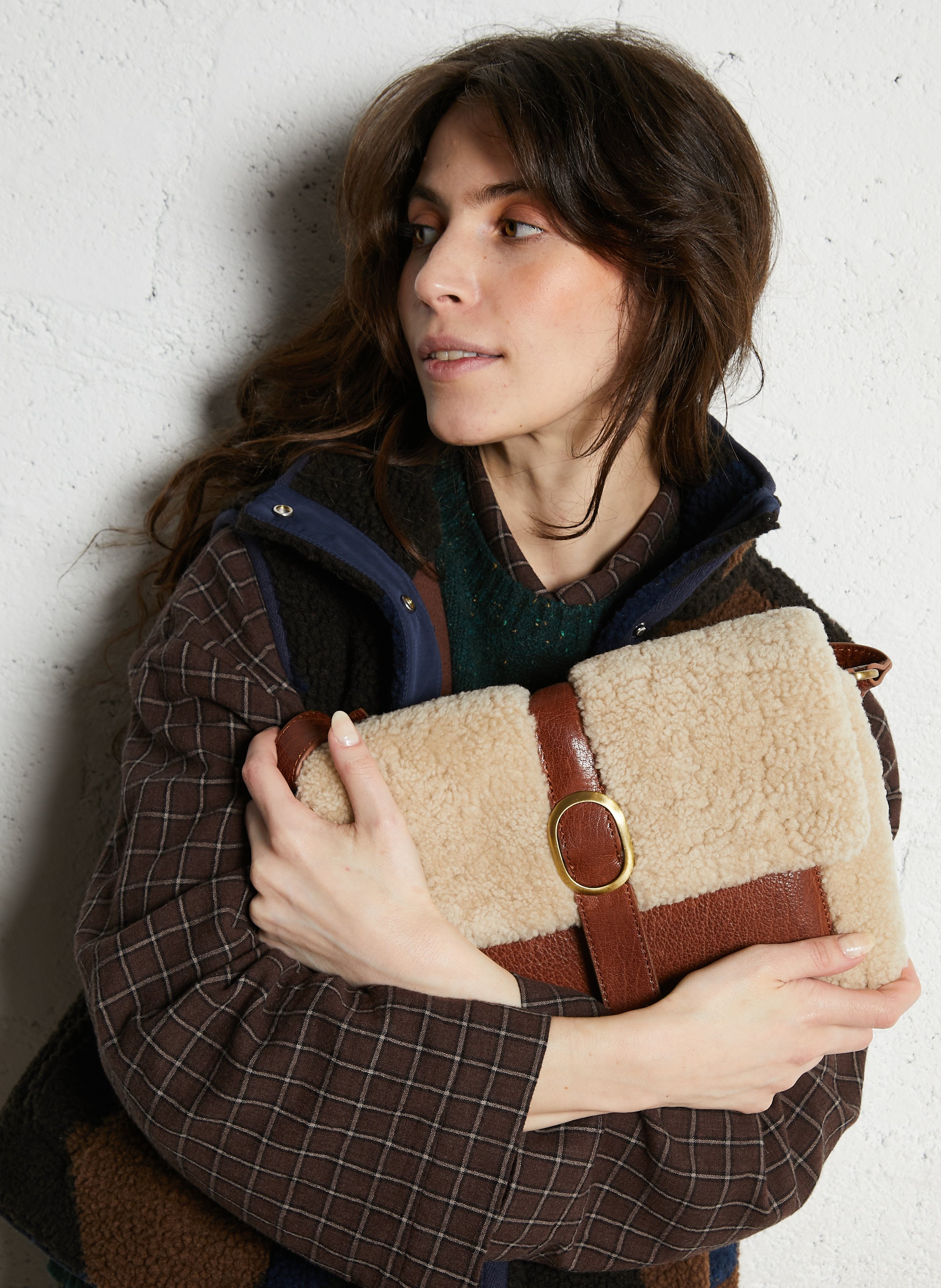 Sac bandoulière bouclette en cuir MAISON 123 Blanc