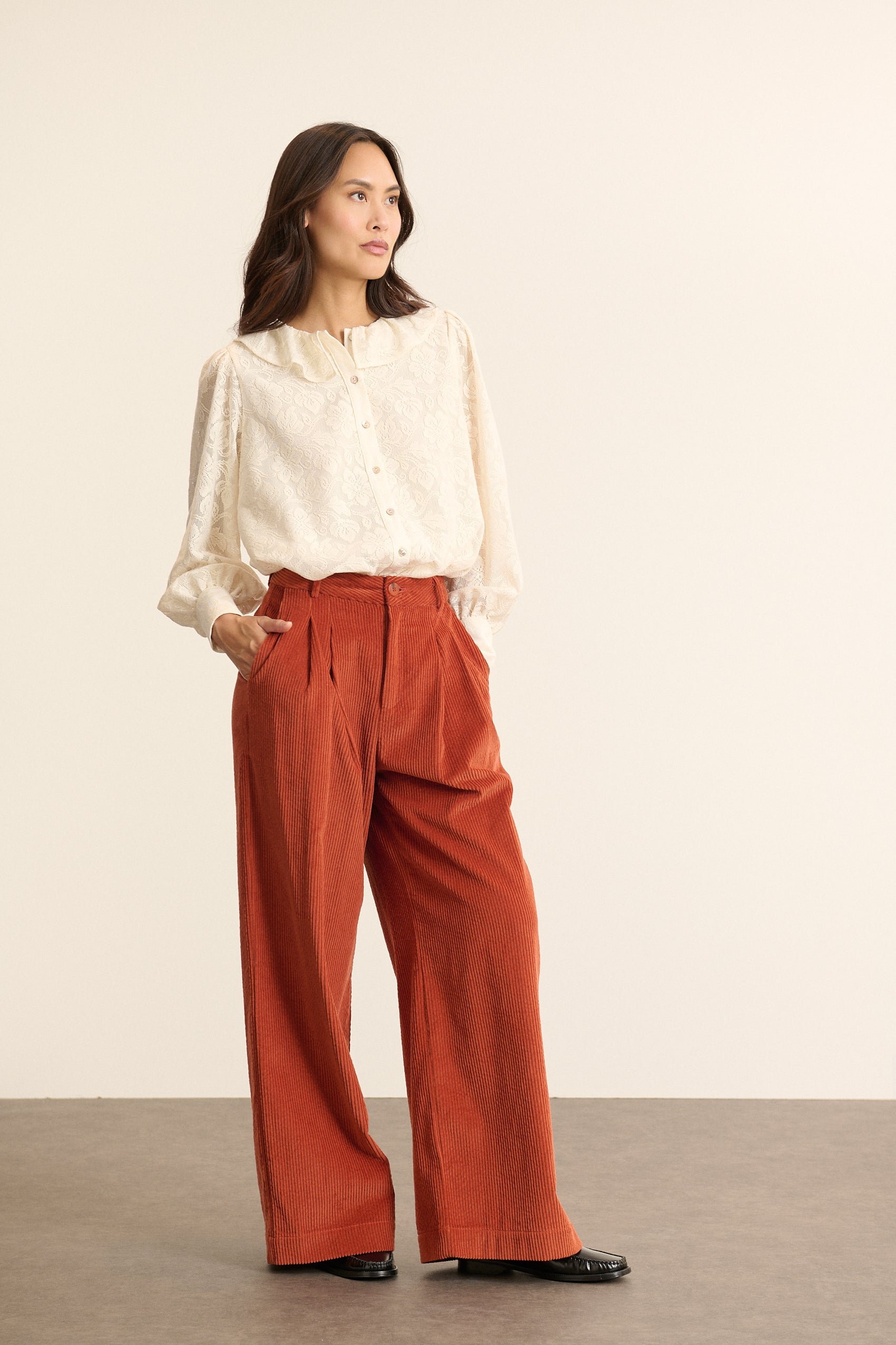 High-waisted wide-leg corduroy trousers with pleats GARANCE PARIS Orange