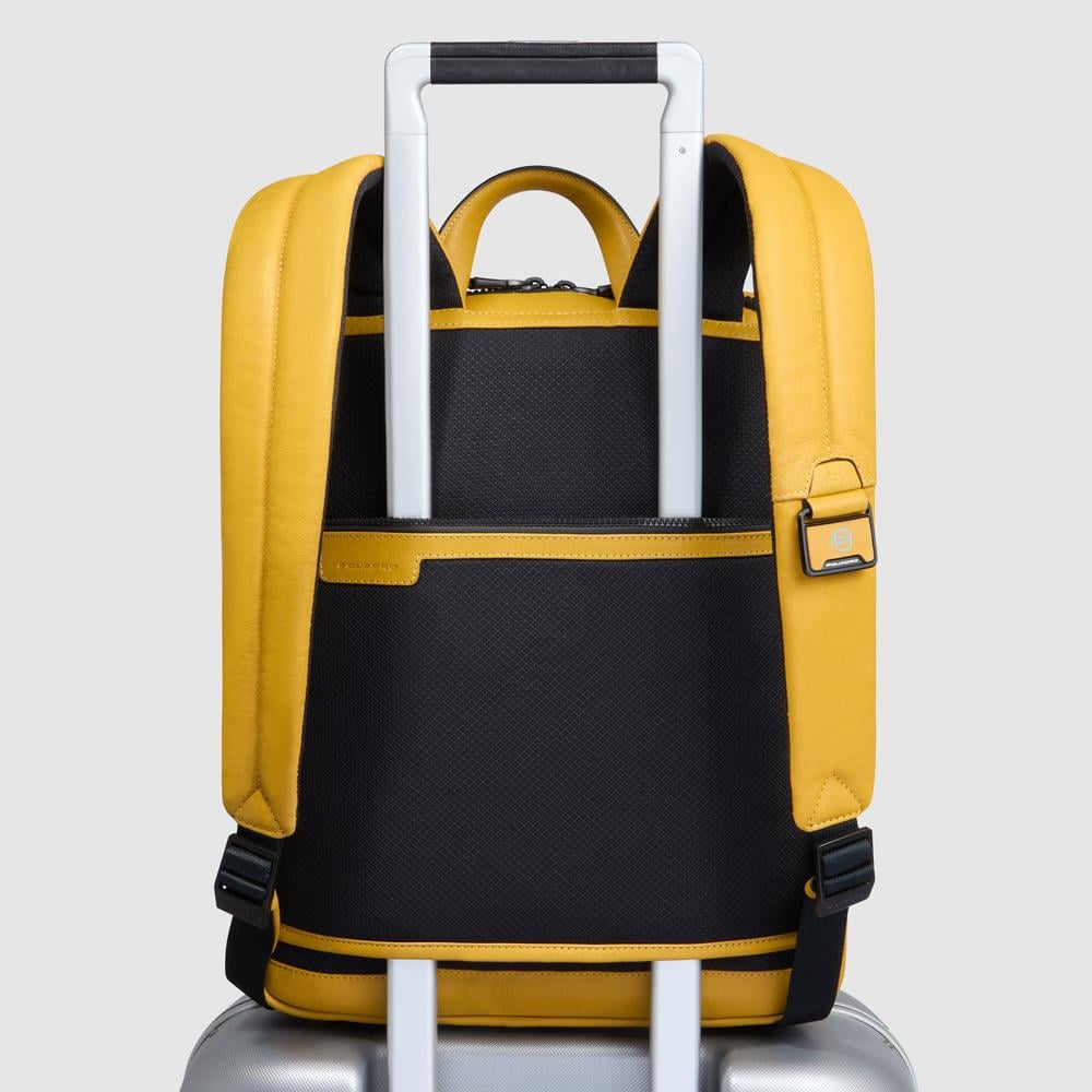 Slim backpack for computer and iPad® with shockproof and RFID protection, expandable PIQUADRO Yellow