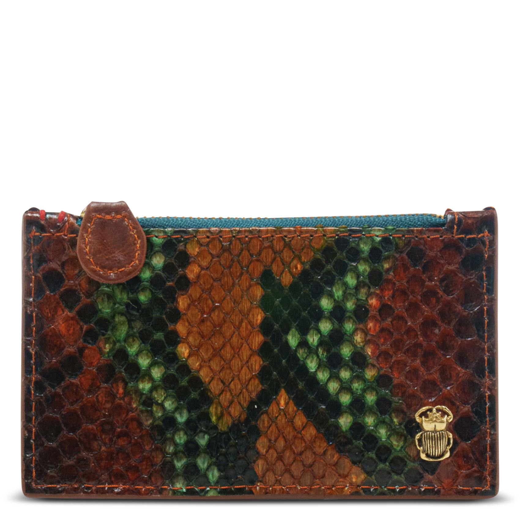 Porte-carte en cuir python mélangé CLARIS VIROT Marron
