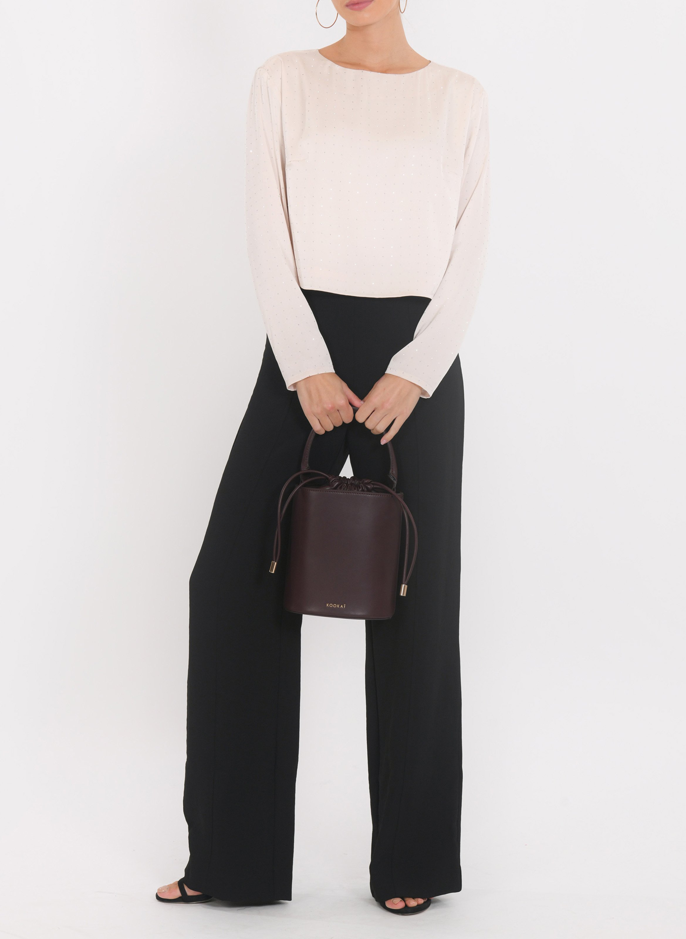 Top met boothals en strass KOOKAI Beige