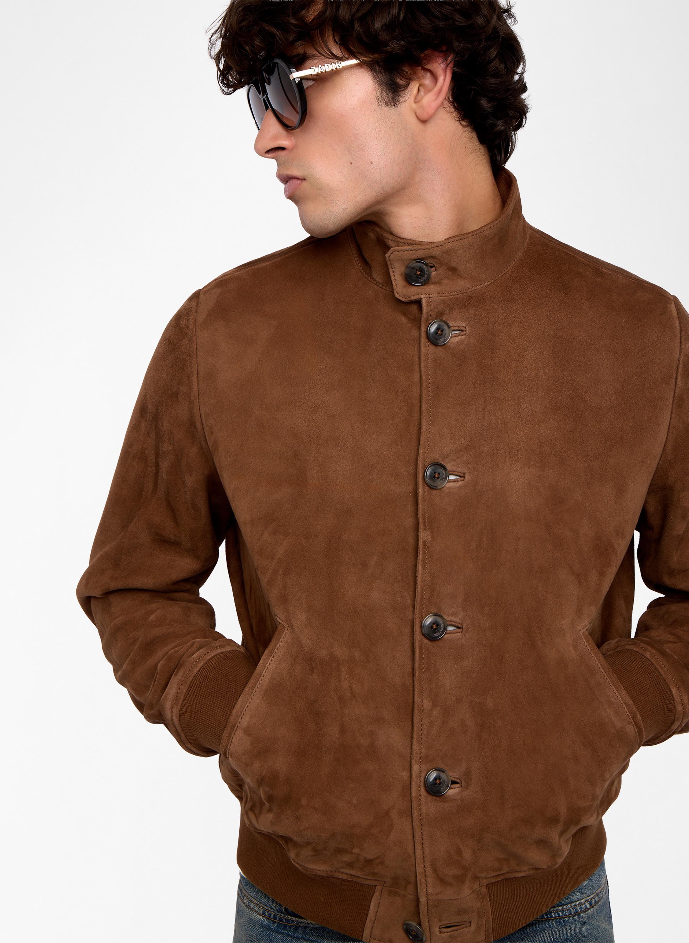 Blouson droit col montant en cuir velours ZADIG&VOLTAIRE Marron