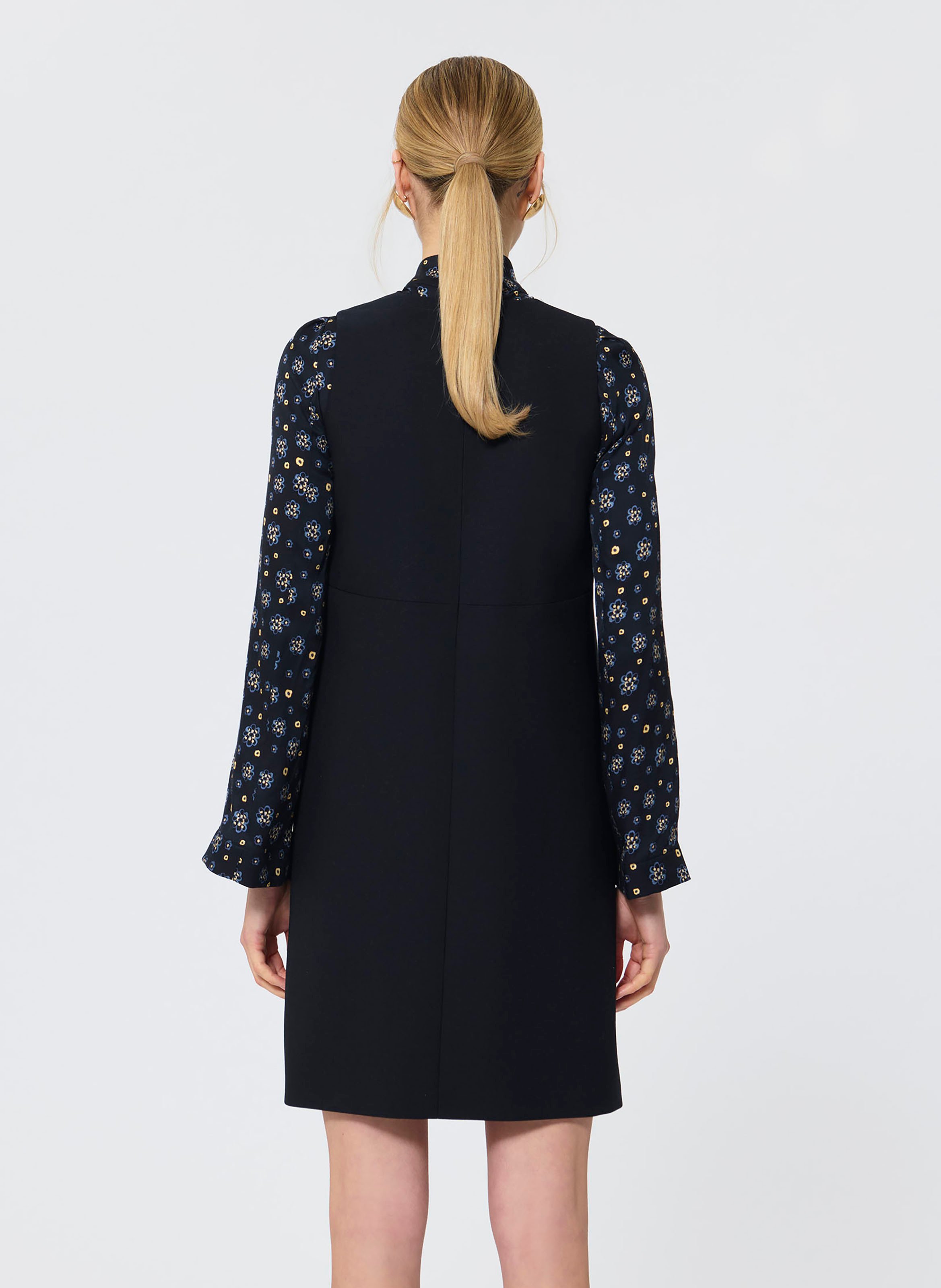 Robe courte col V unie en laine TARA JARMON Bleu