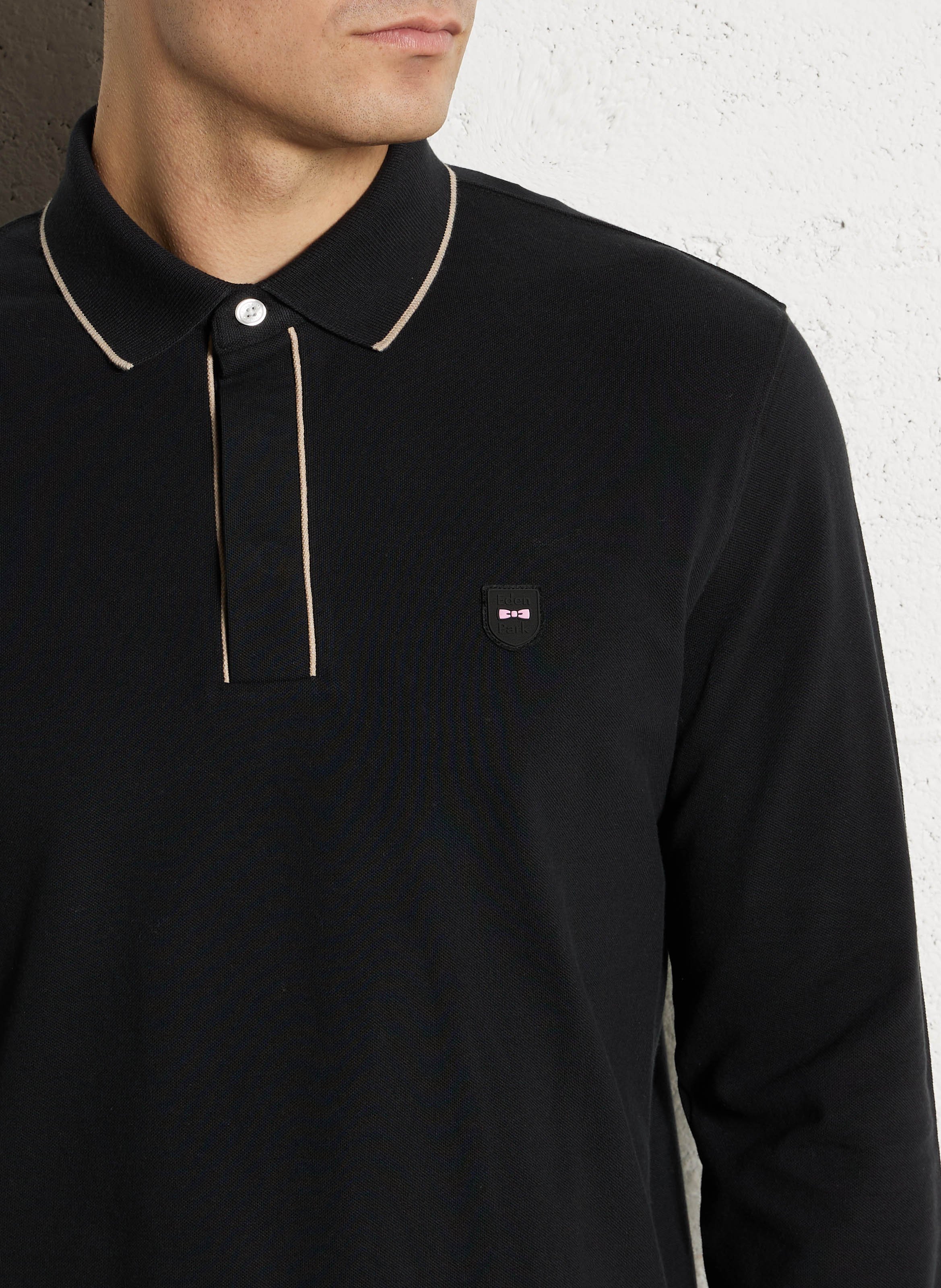 Polo manches longues en coton mélangé EDEN PARK Noir