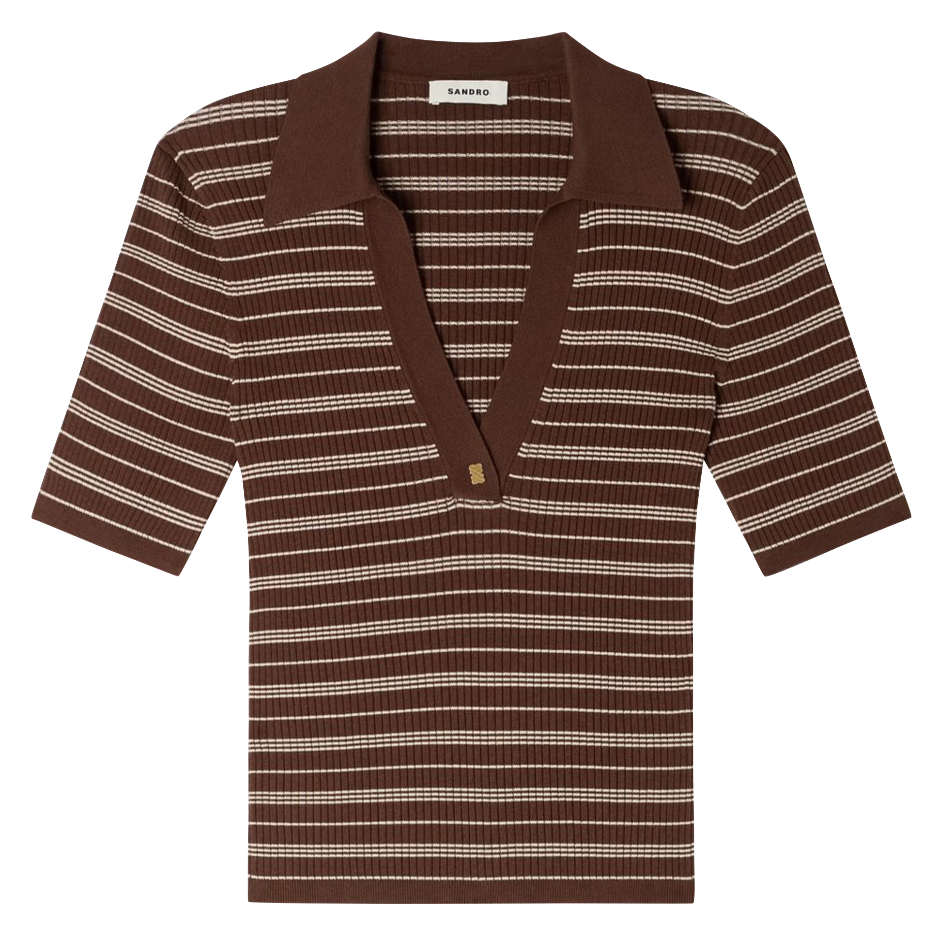 Polo droit rayé SANDRO Marron