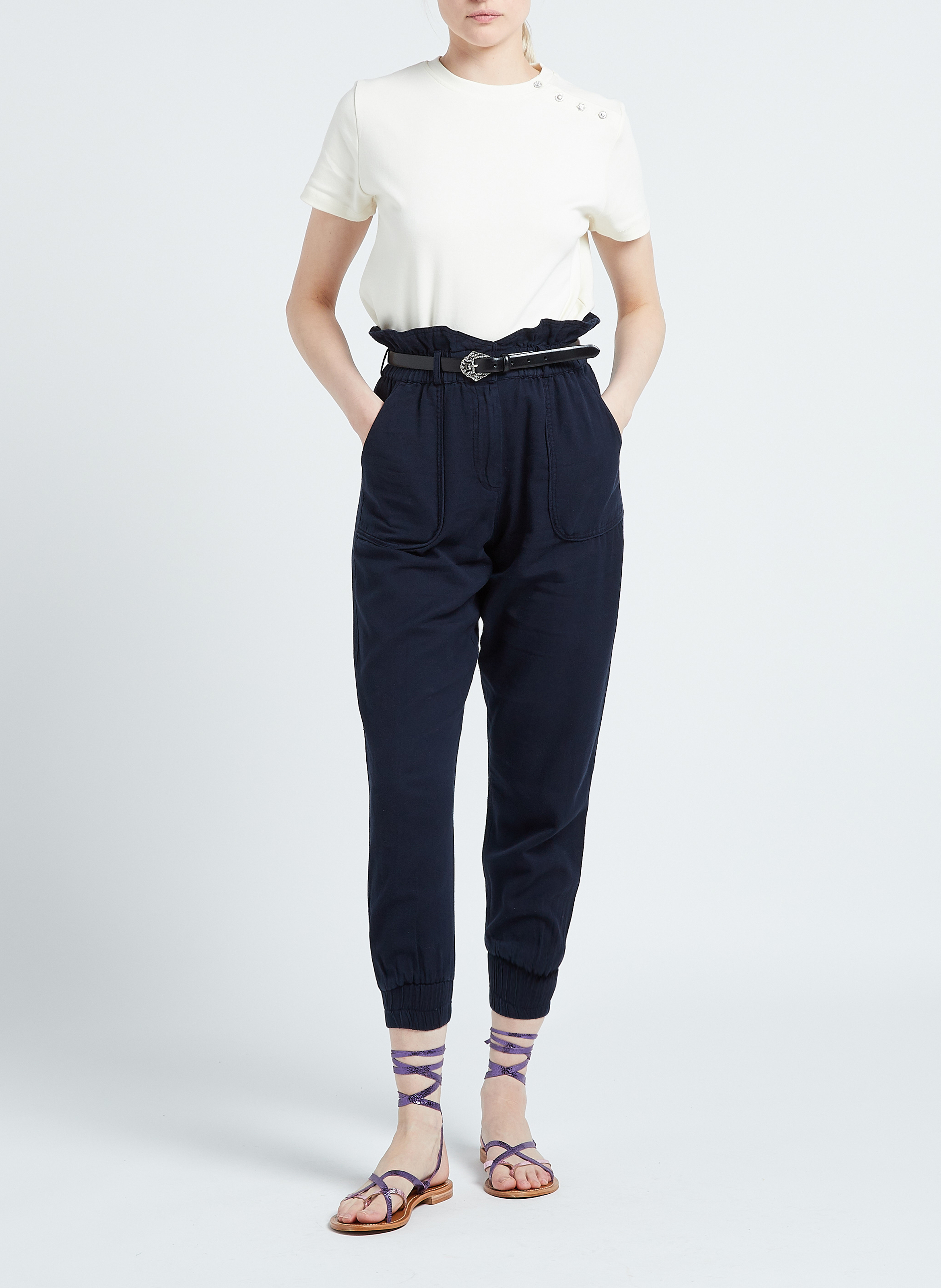 Platte, leren sandalen met open teen COULEUR POURPRE Violet