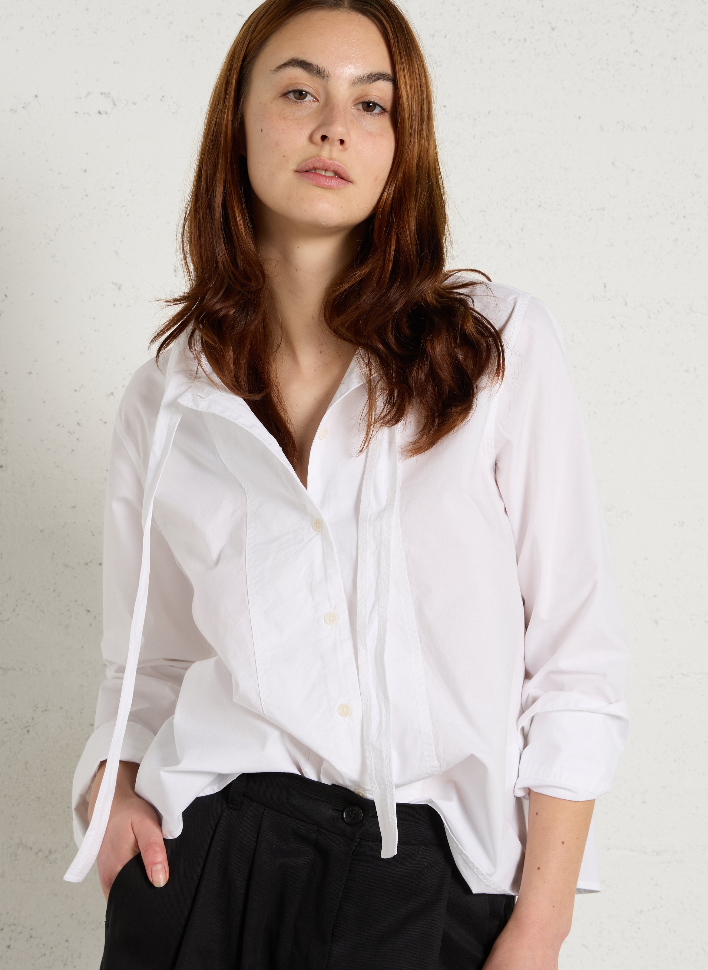 Solid straight shirt with lavallière RUE DE TOKYO White