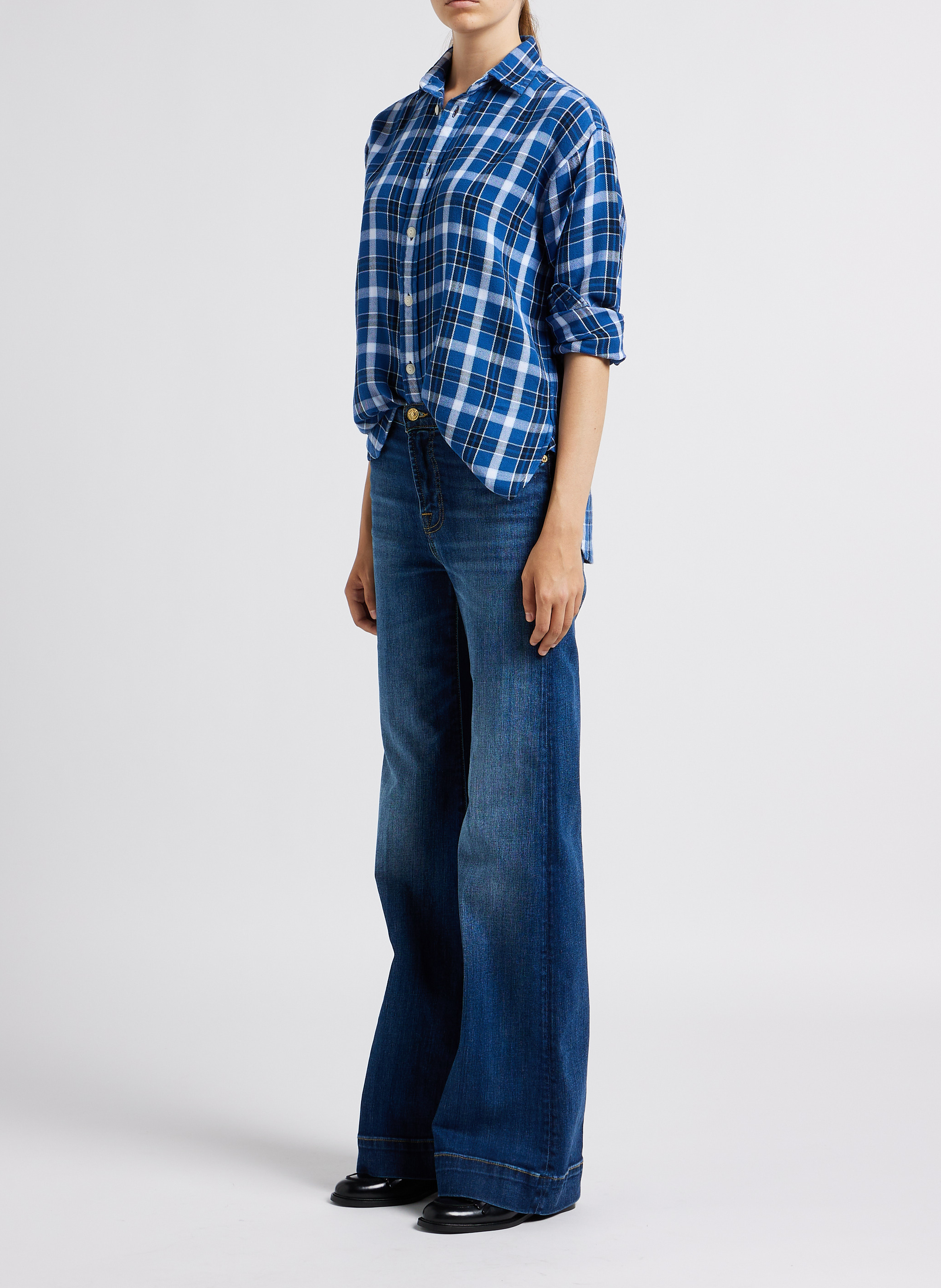 Karierte Baumwollbluse mit klassischem Kragen POLO RALPH LAUREN Blau