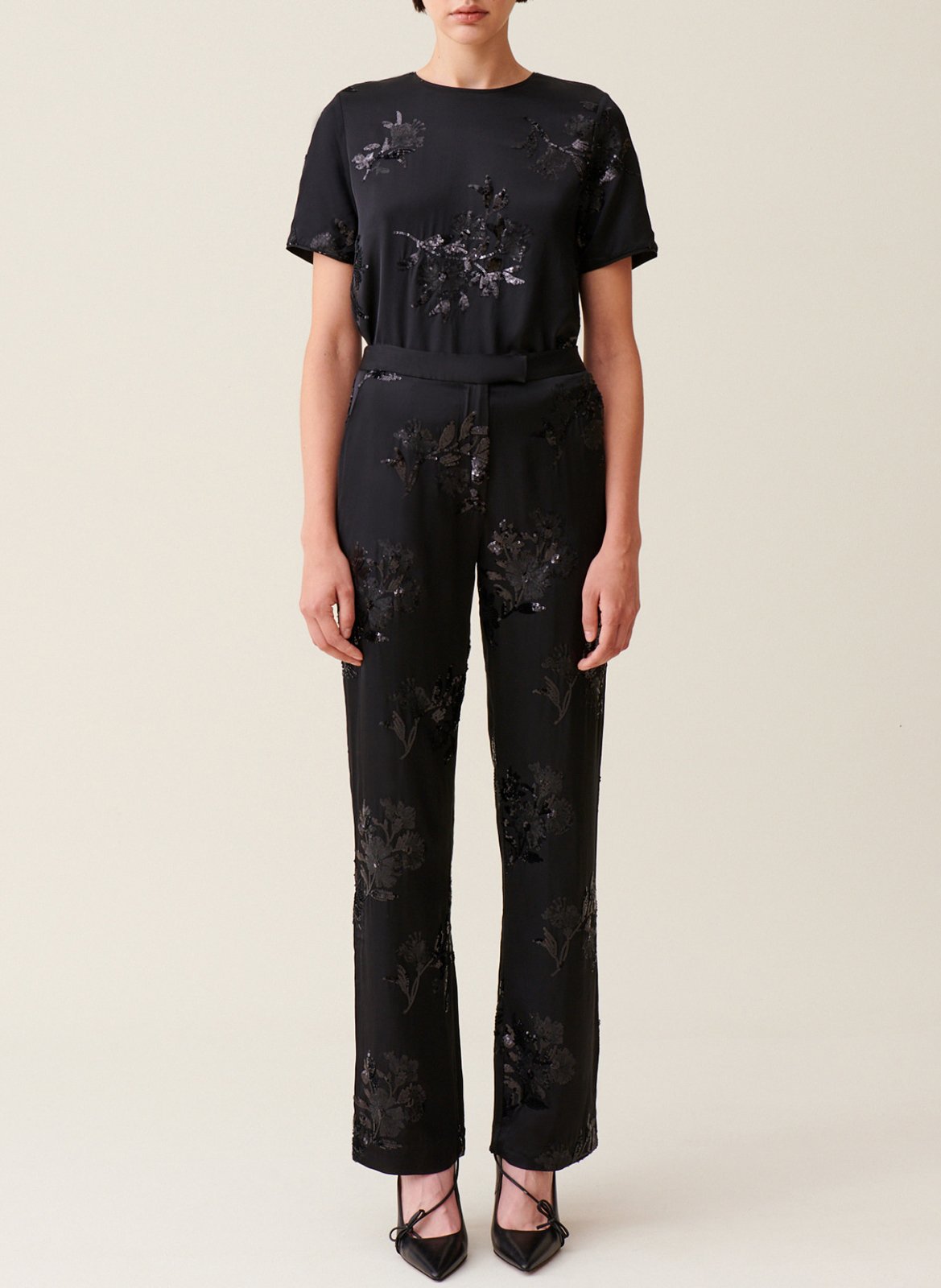 Pantalon droit à sequins brodés CLAUDIE PIERLOT Noir