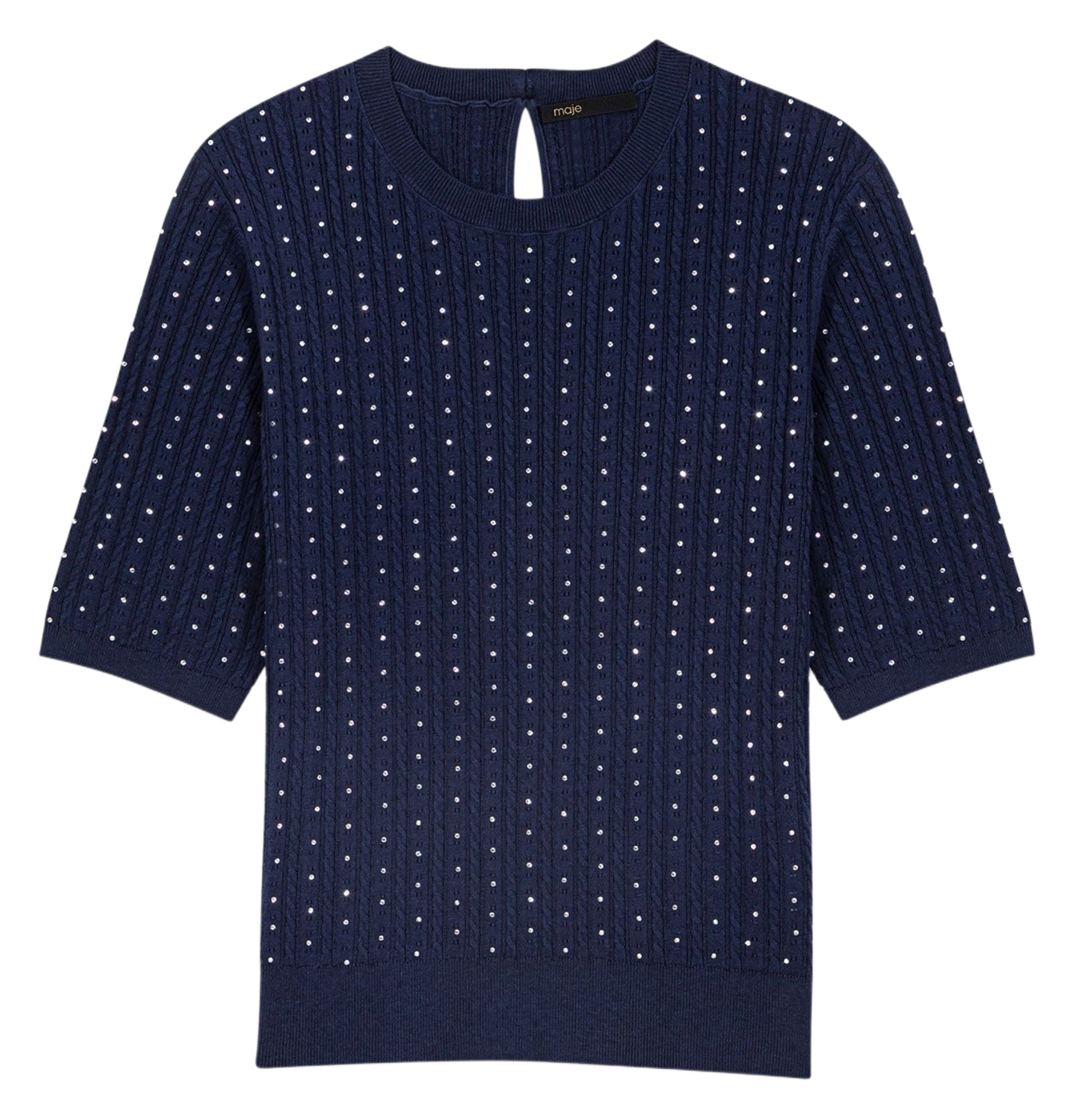 Fitted round neck sweater in blended cotton. MAJE Blue