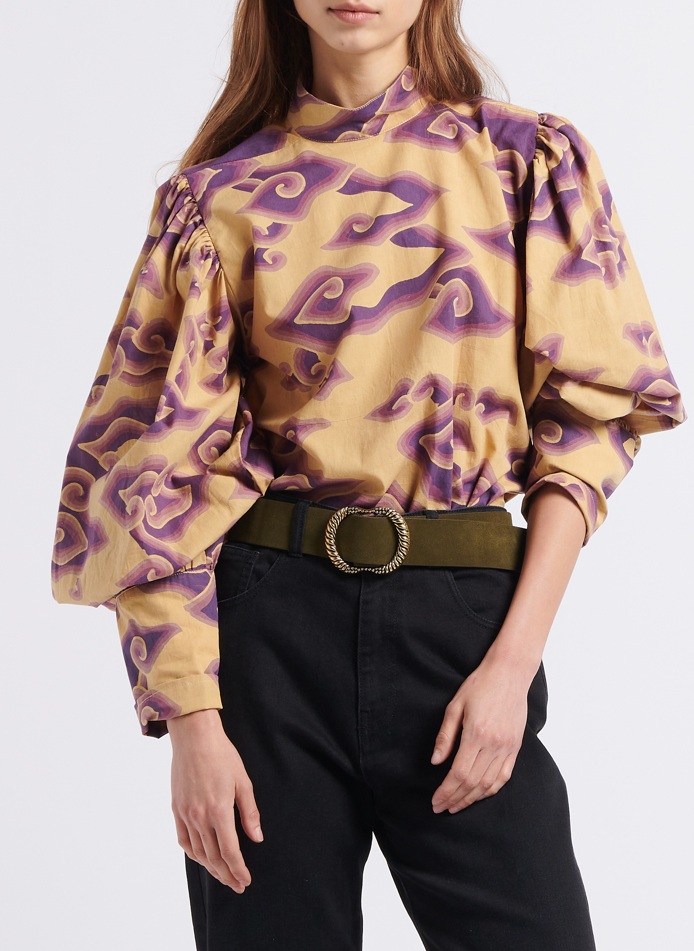 High-neck printed cotton blouse V DE VINSTER Purple