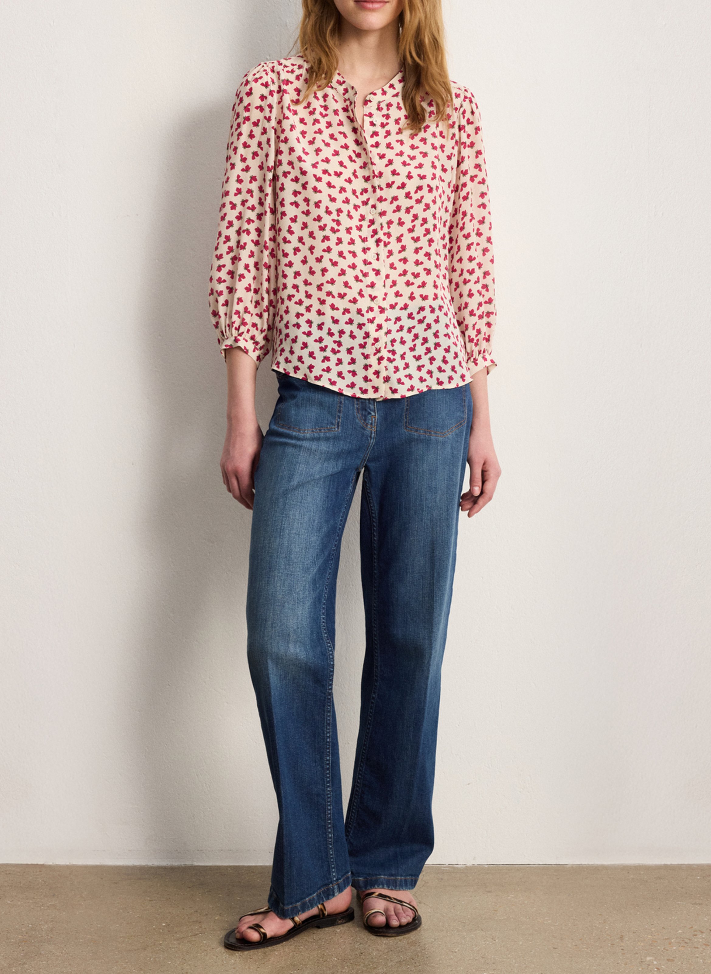 Straight printed round-neck shirt PABLO Beige