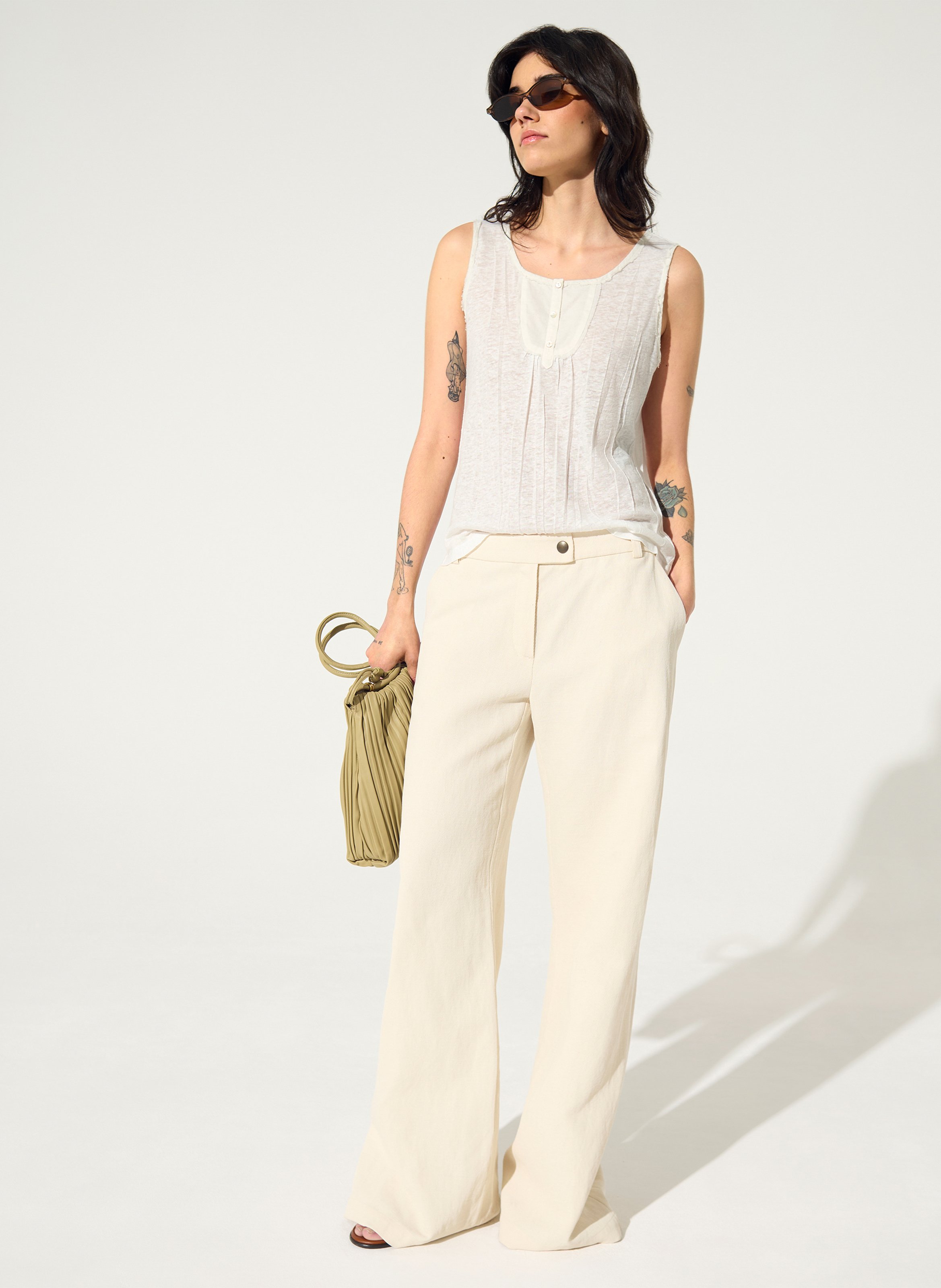 Rechte singlet | linnenblend COTELAC Wit