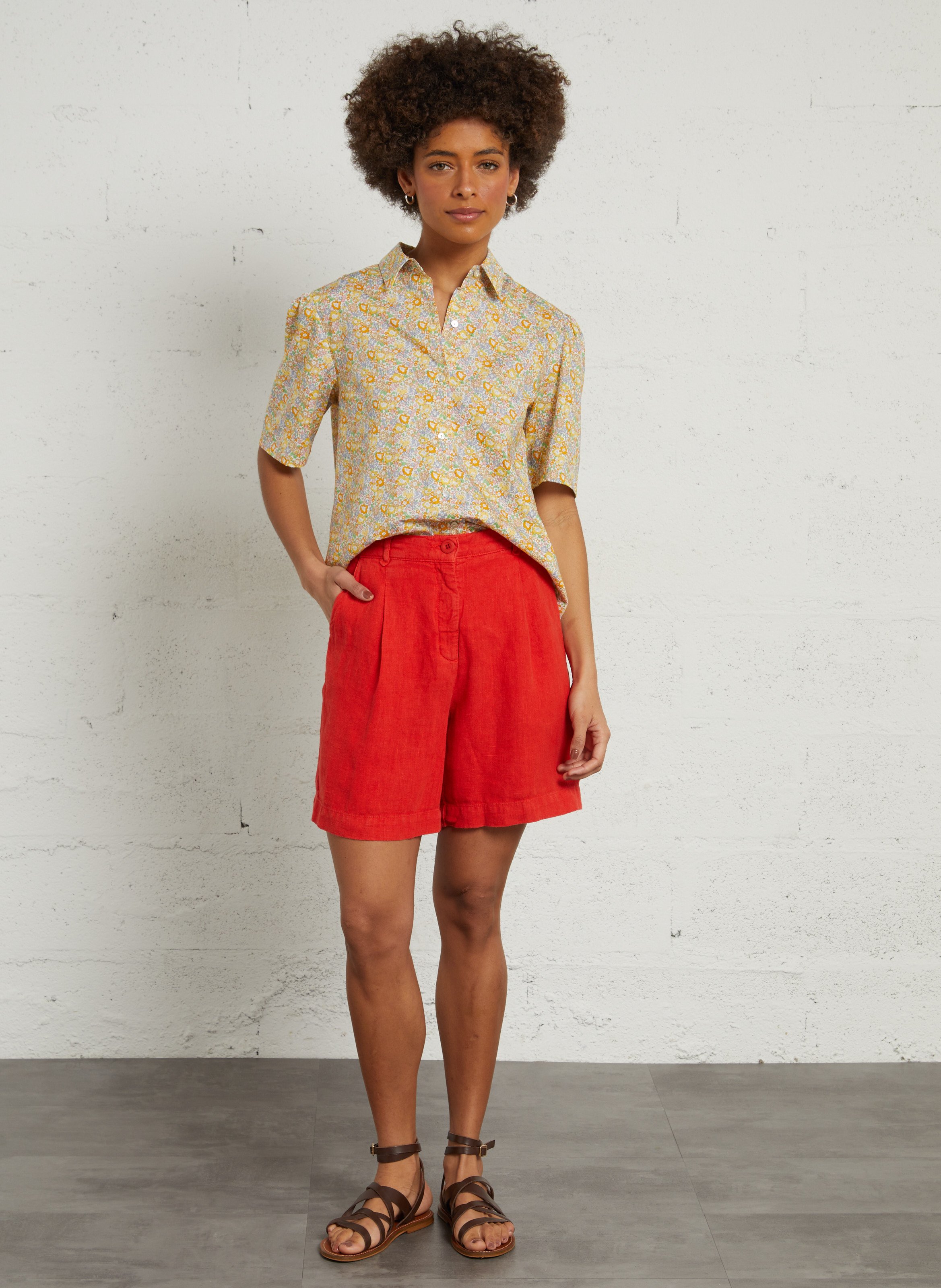 High-waisted linen shorts EMILE ET IDA Red