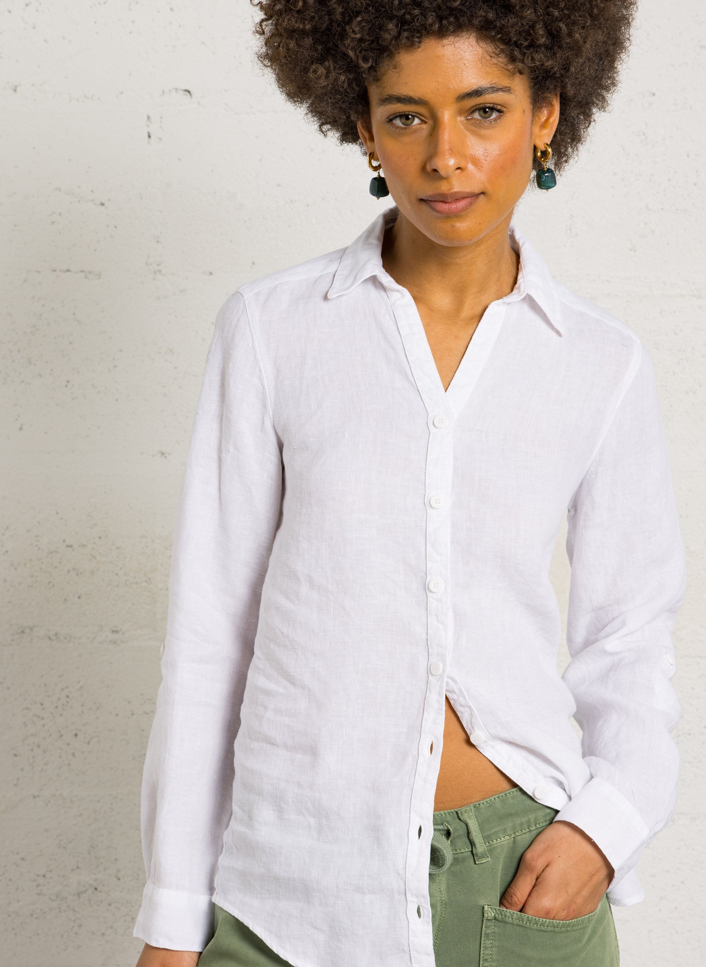 Chemise droite col V en lin ARMOR LUX