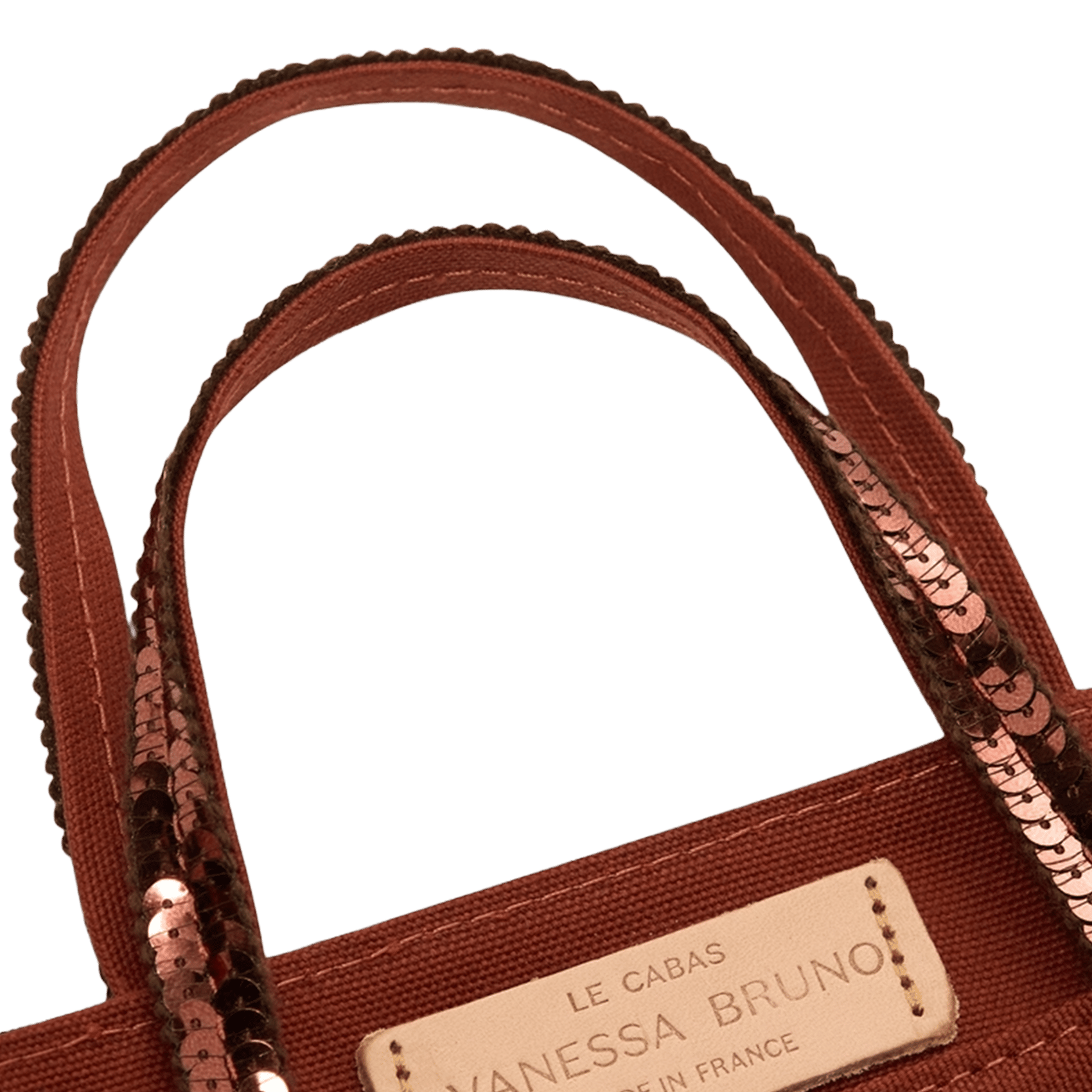 Mini cabas XS à sequins en toile de coton Marron