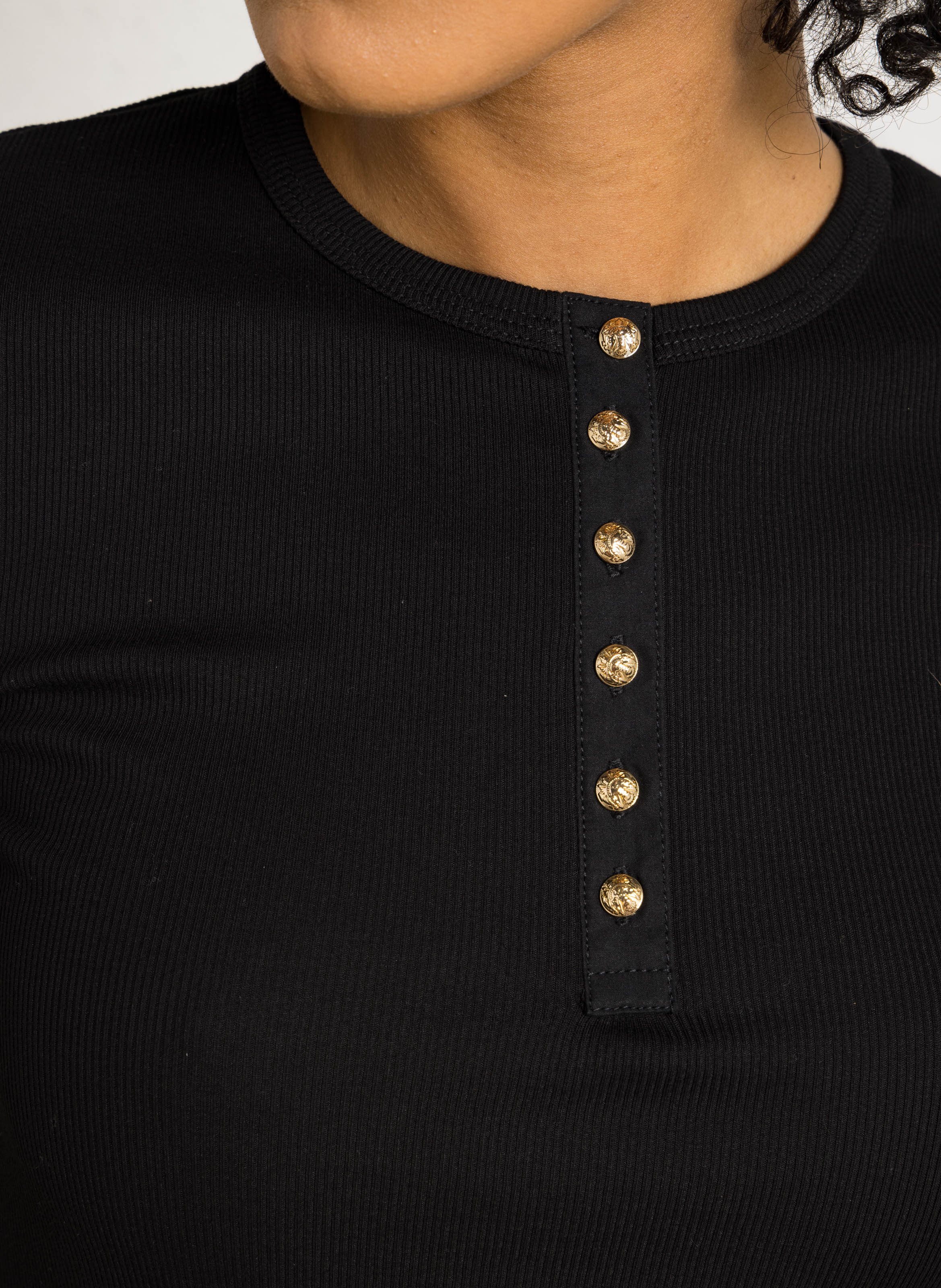 Slim-fit top met ronde hals | katoenblend BERENICE Zwart