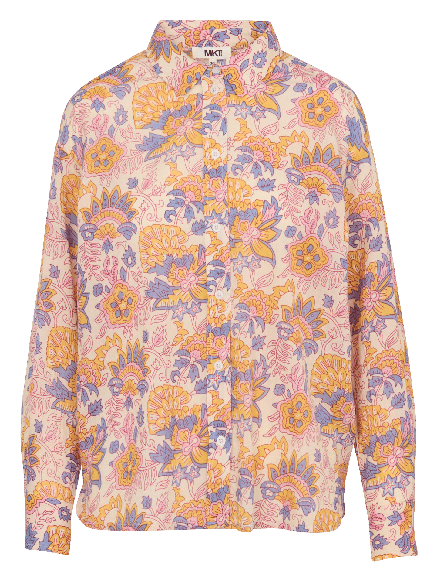 Weites Hemd mit klassischem Kragen und Blumendruck aus Baumwolle. MKT Beige