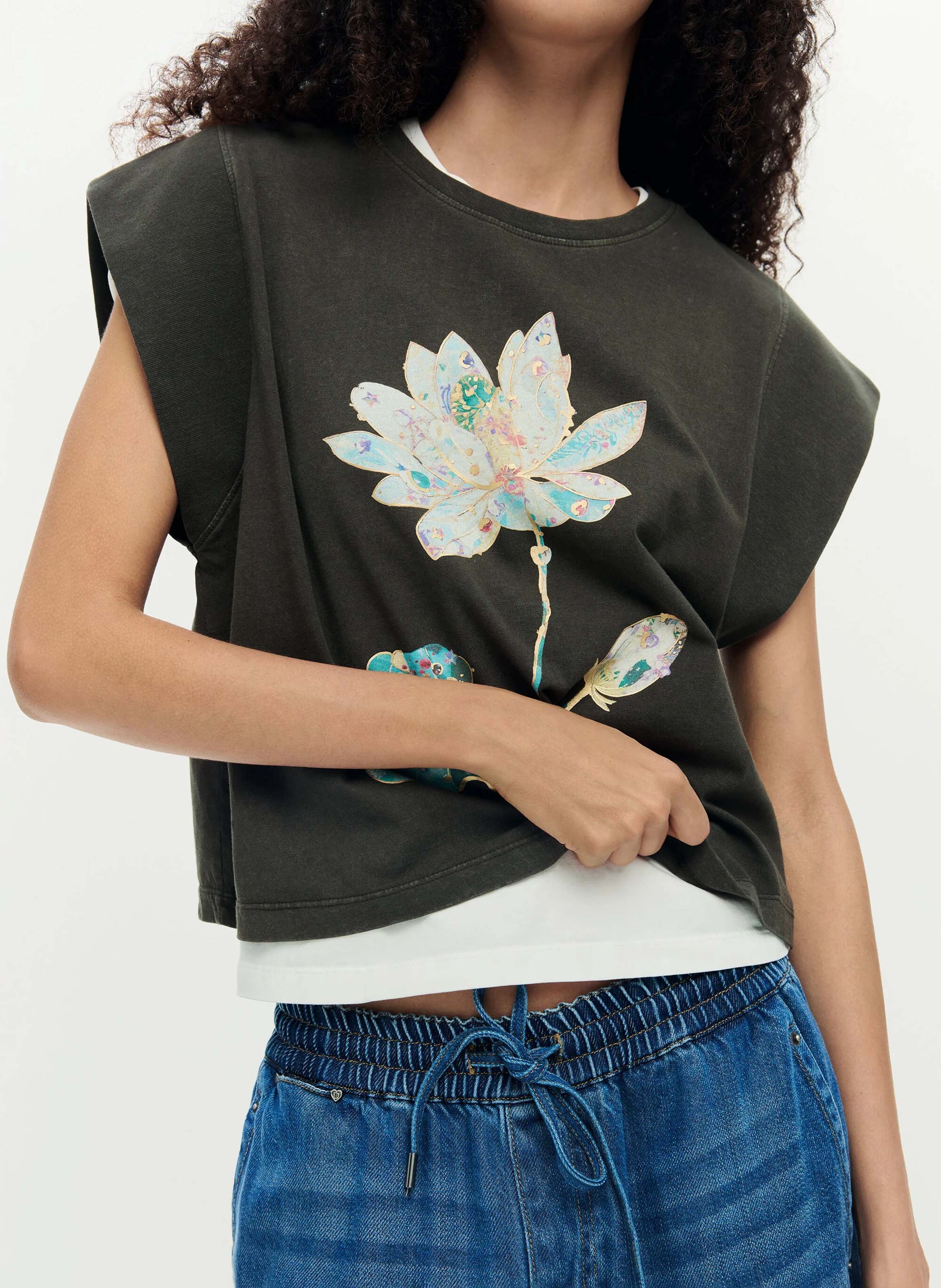 Tee-shirt col rond en coton mélangé DESIGUAL Noir