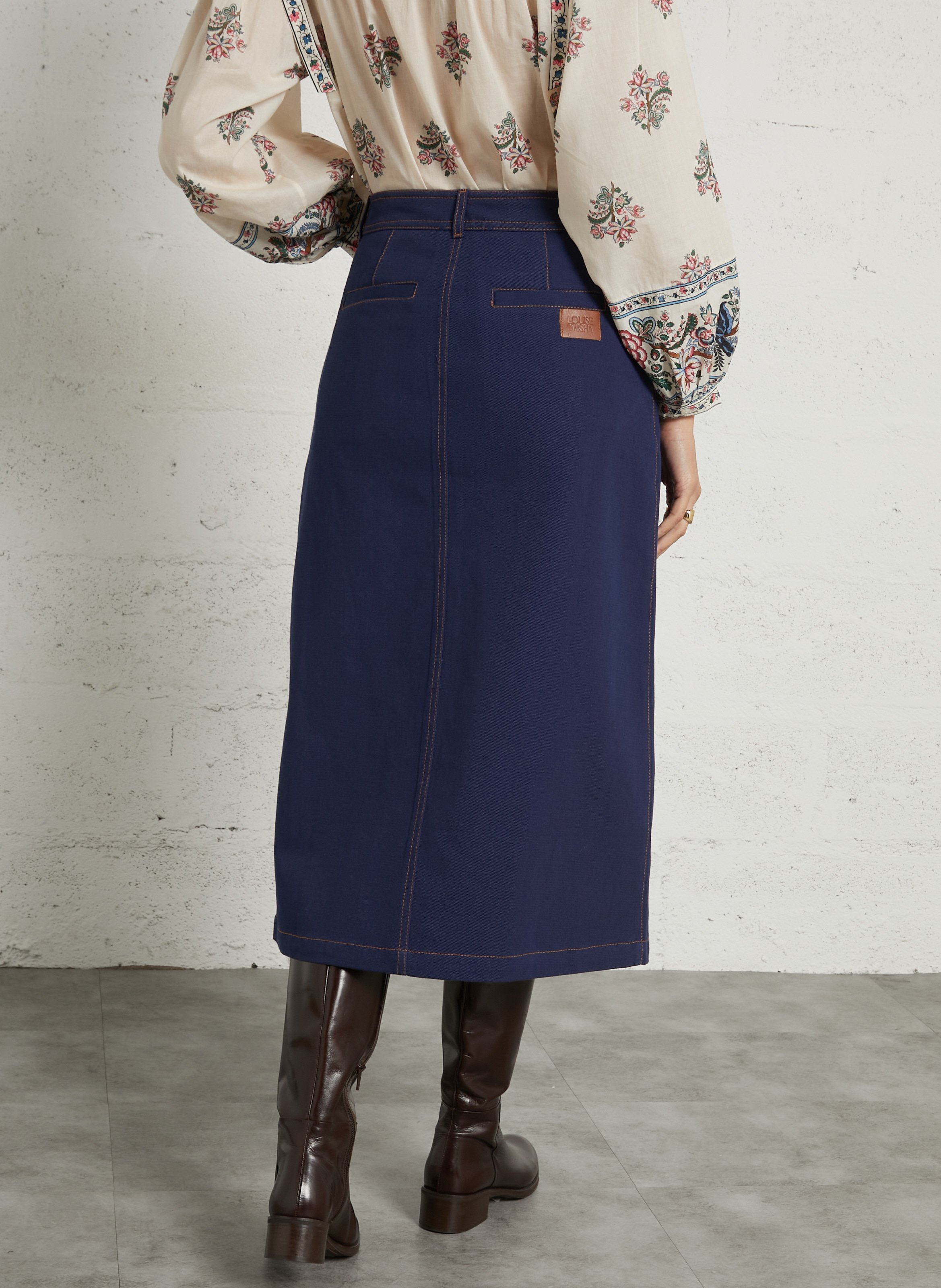 Jupe midi en coton brodé | Bleu LOUISE MISHA Femme