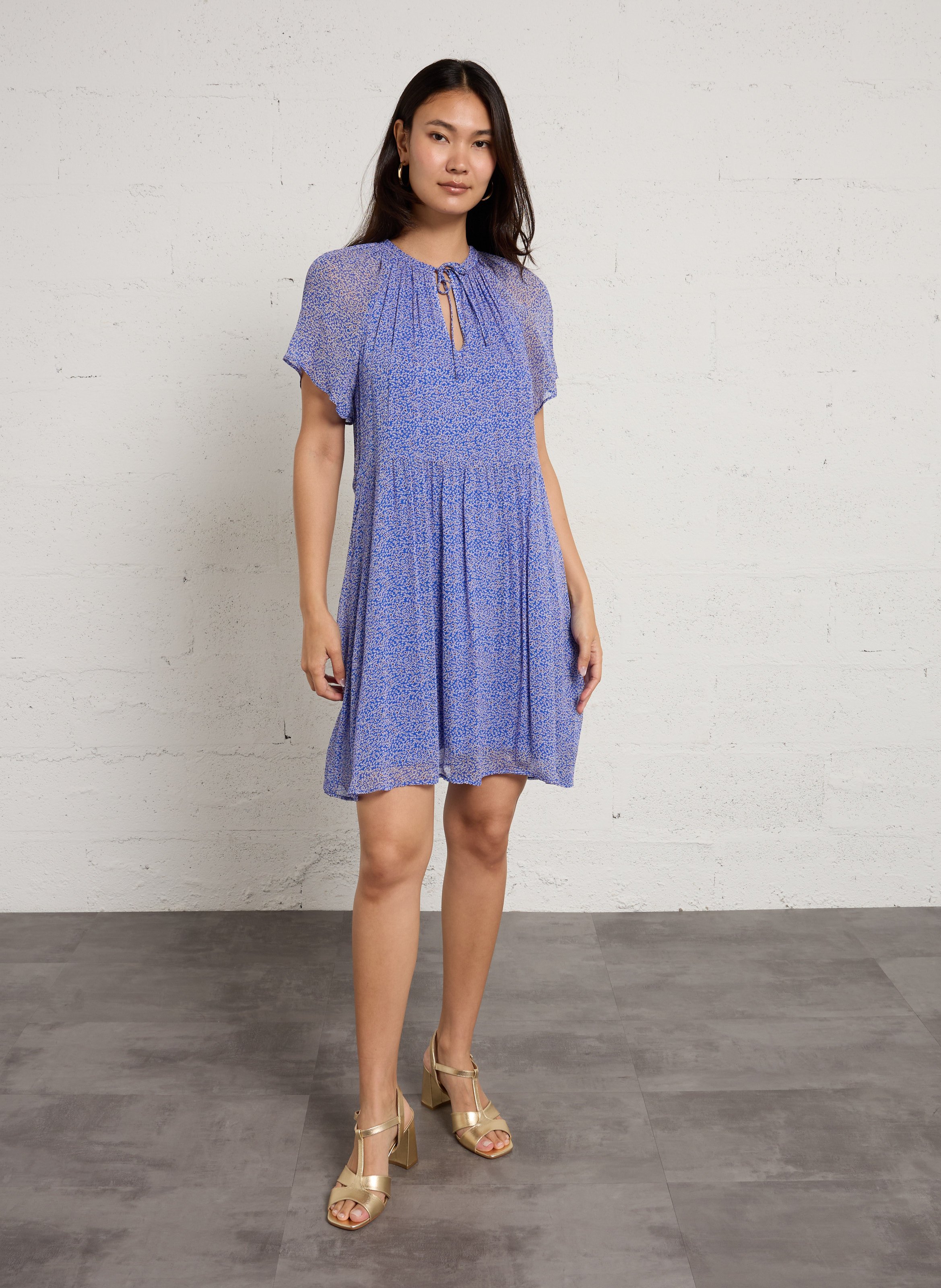 Korte jurk met print en ronde hals MAISON 123 Blauw