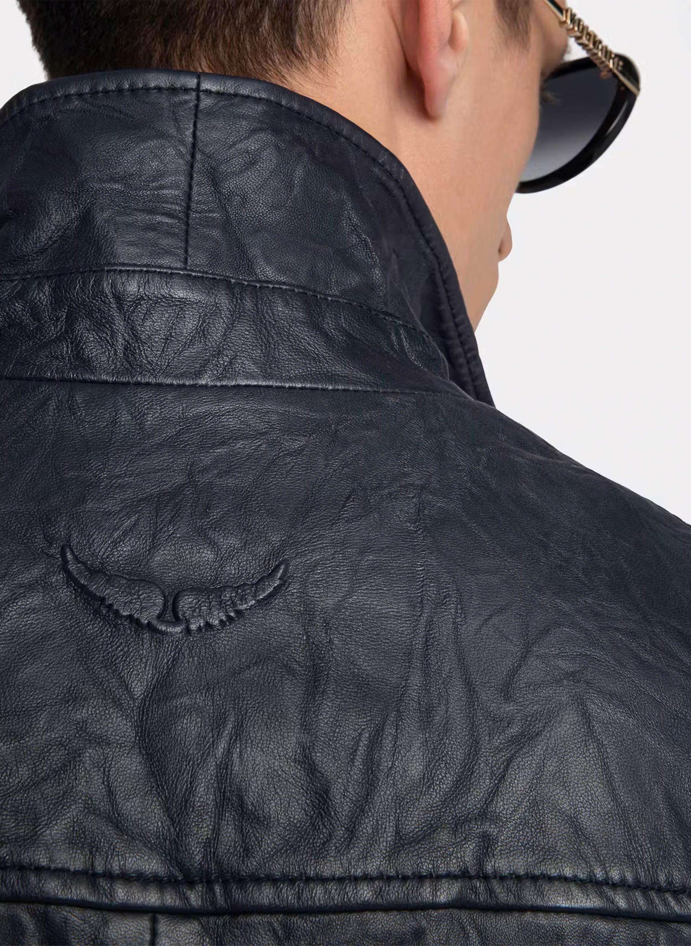 Veste droite zippée froissée en cuir ZADIG&VOLTAIRE Bleu