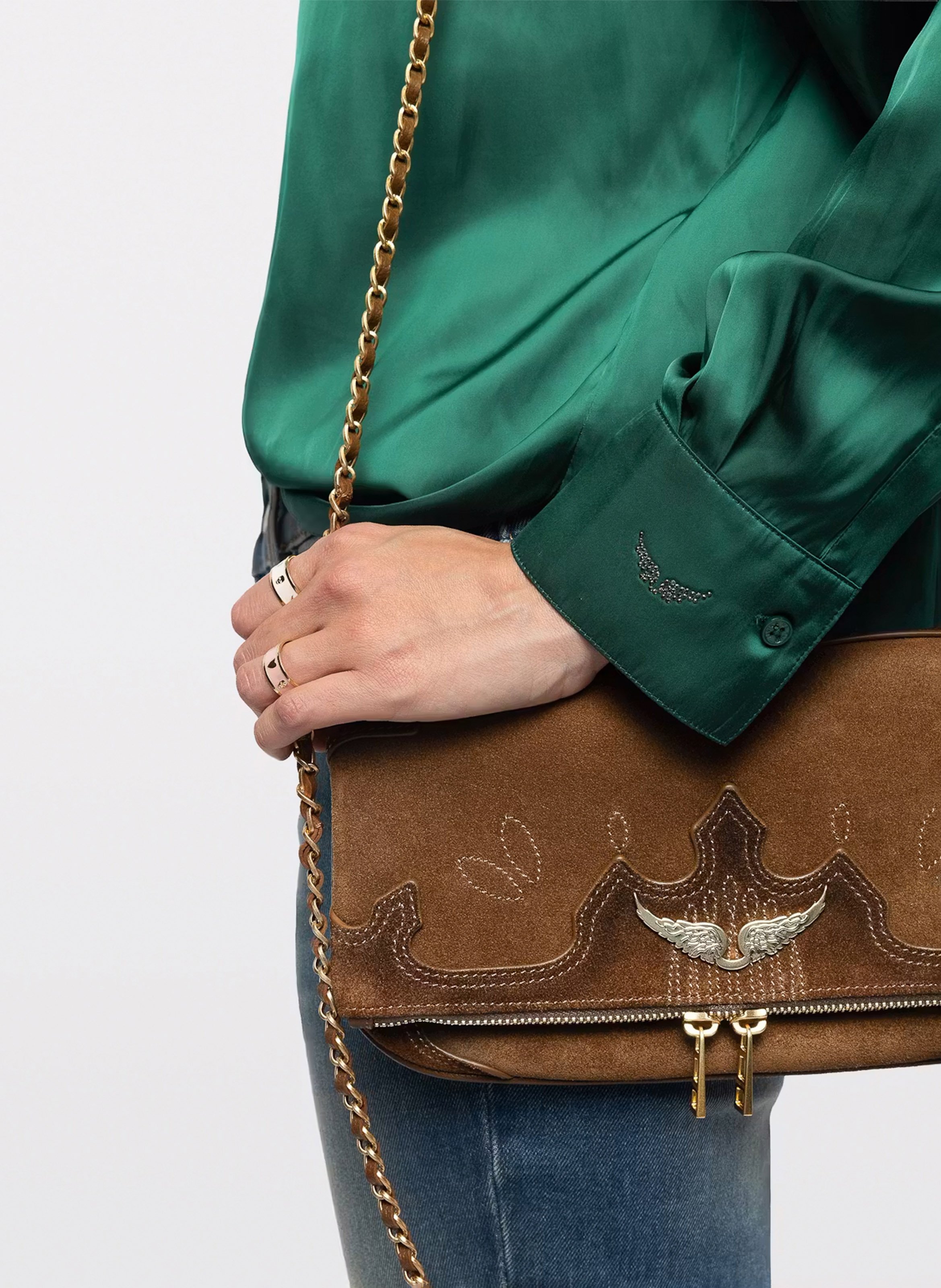 Sac bandoulière en cuir velours ZADIG&VOLTAIRE Marron