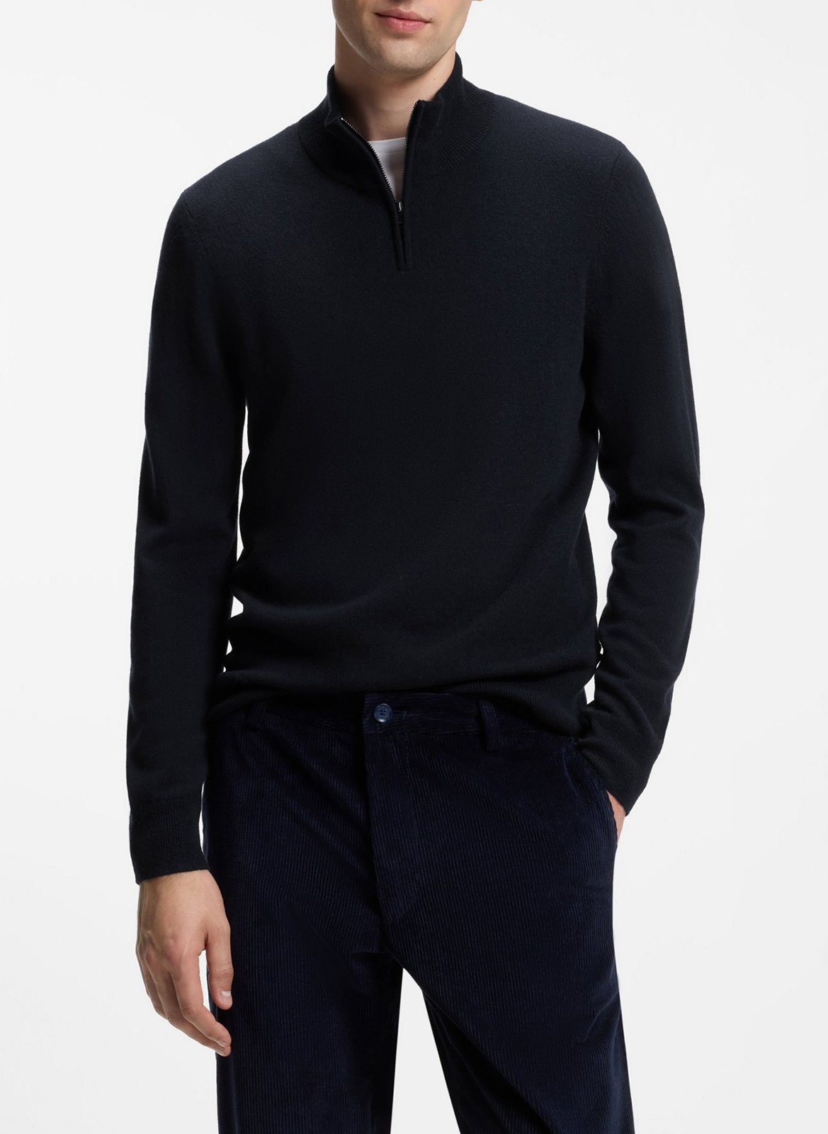 Pull col montant en laine mélangée BOSS Bleu