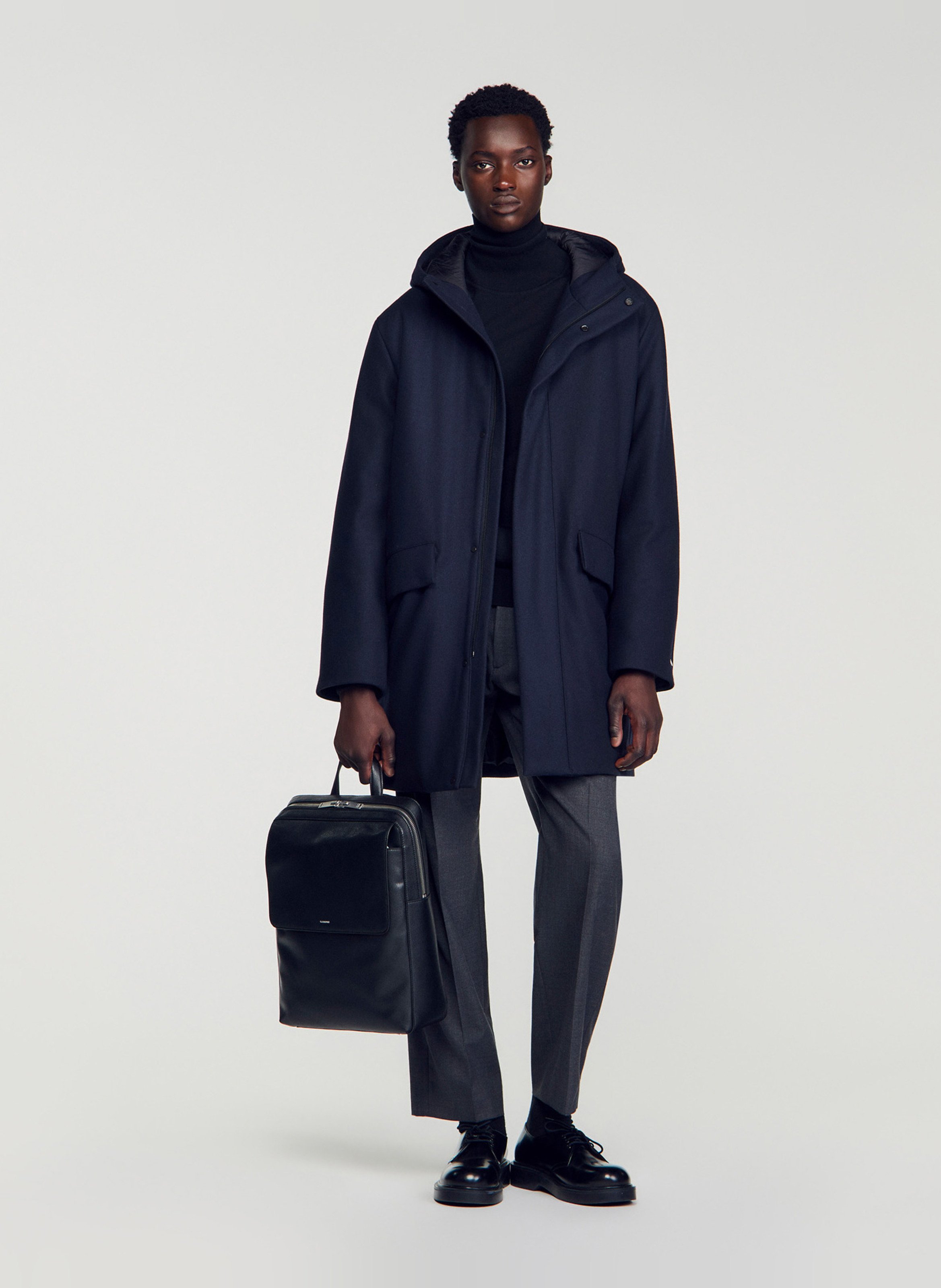 Sac à dos à rabat zippé uni SANDRO Noir