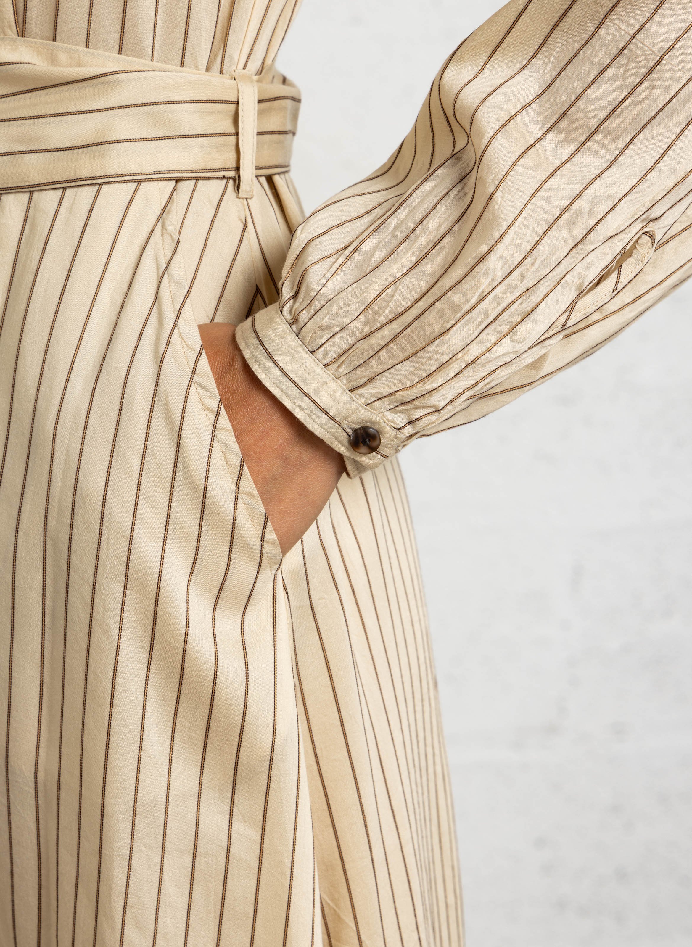 Robe cintrée col classique à rayures DIEGA Beige