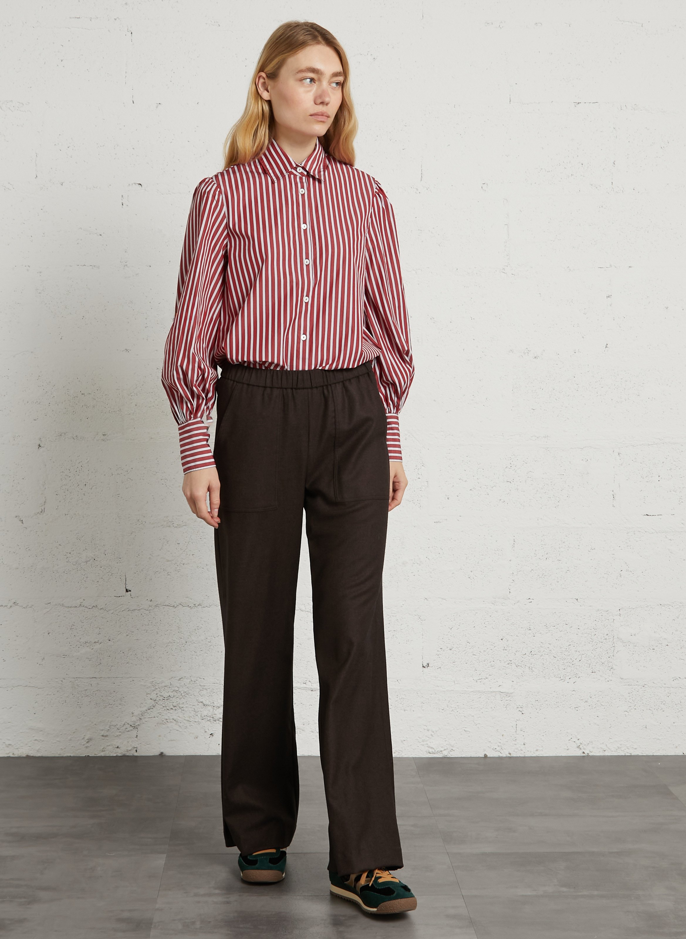 Striped straight cotton shirt with classic collar DIEGA Red