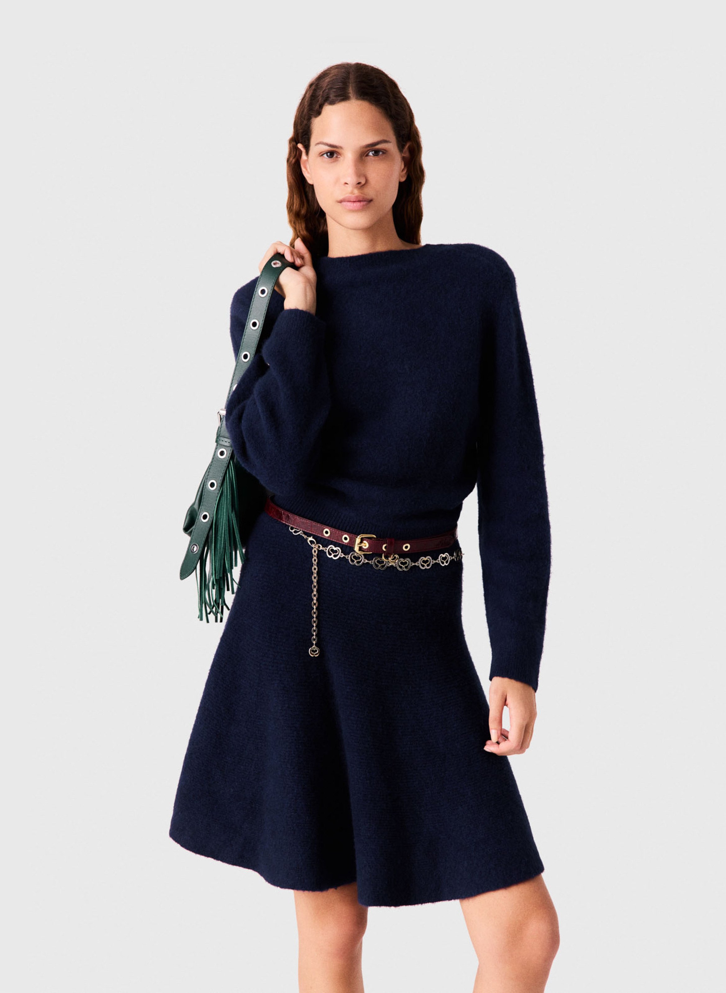 Robe courte évasée en laine mélangée MAJE Bleu